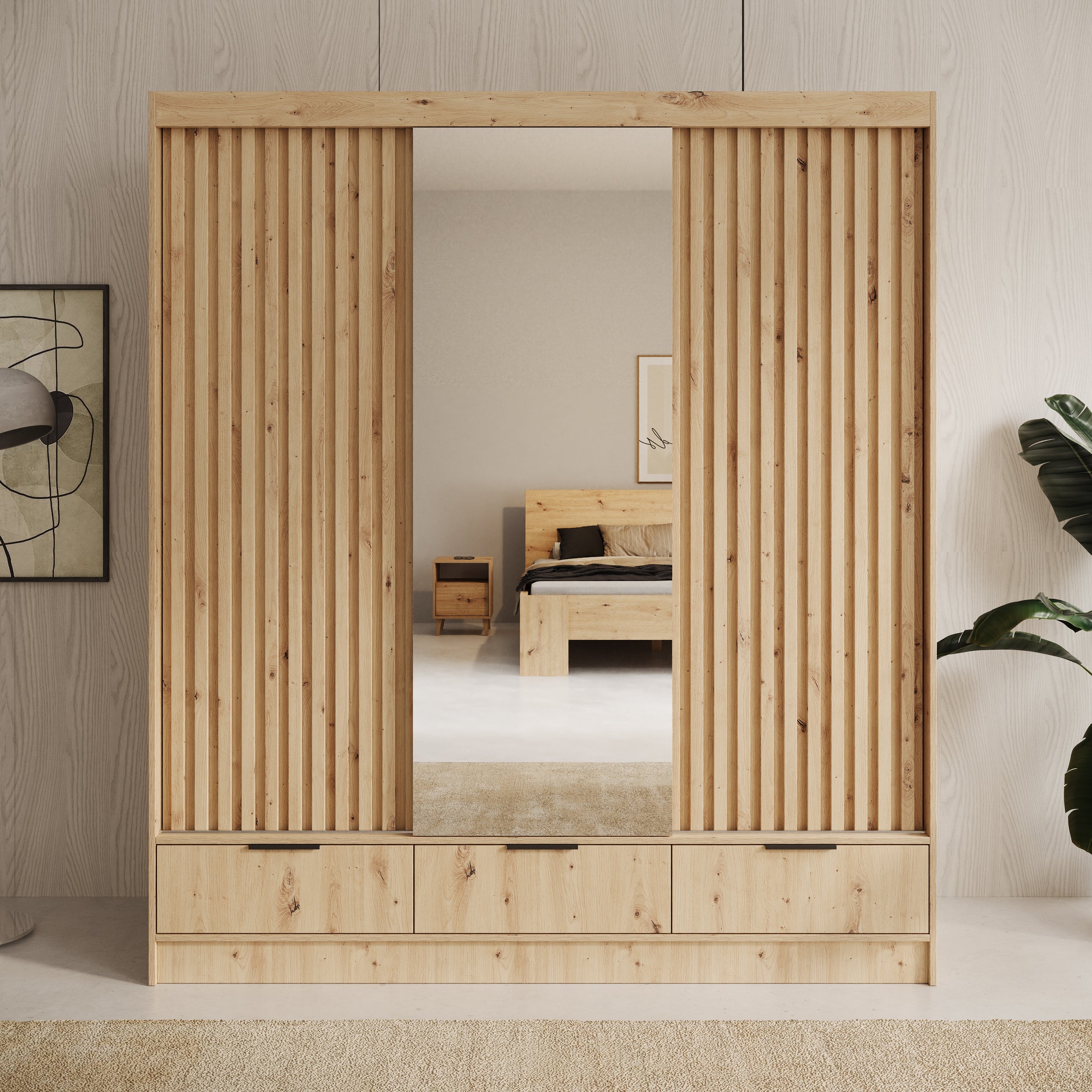 Venn - Kledingkast met schuifdeuren - Eiken - 180x60x204 cm