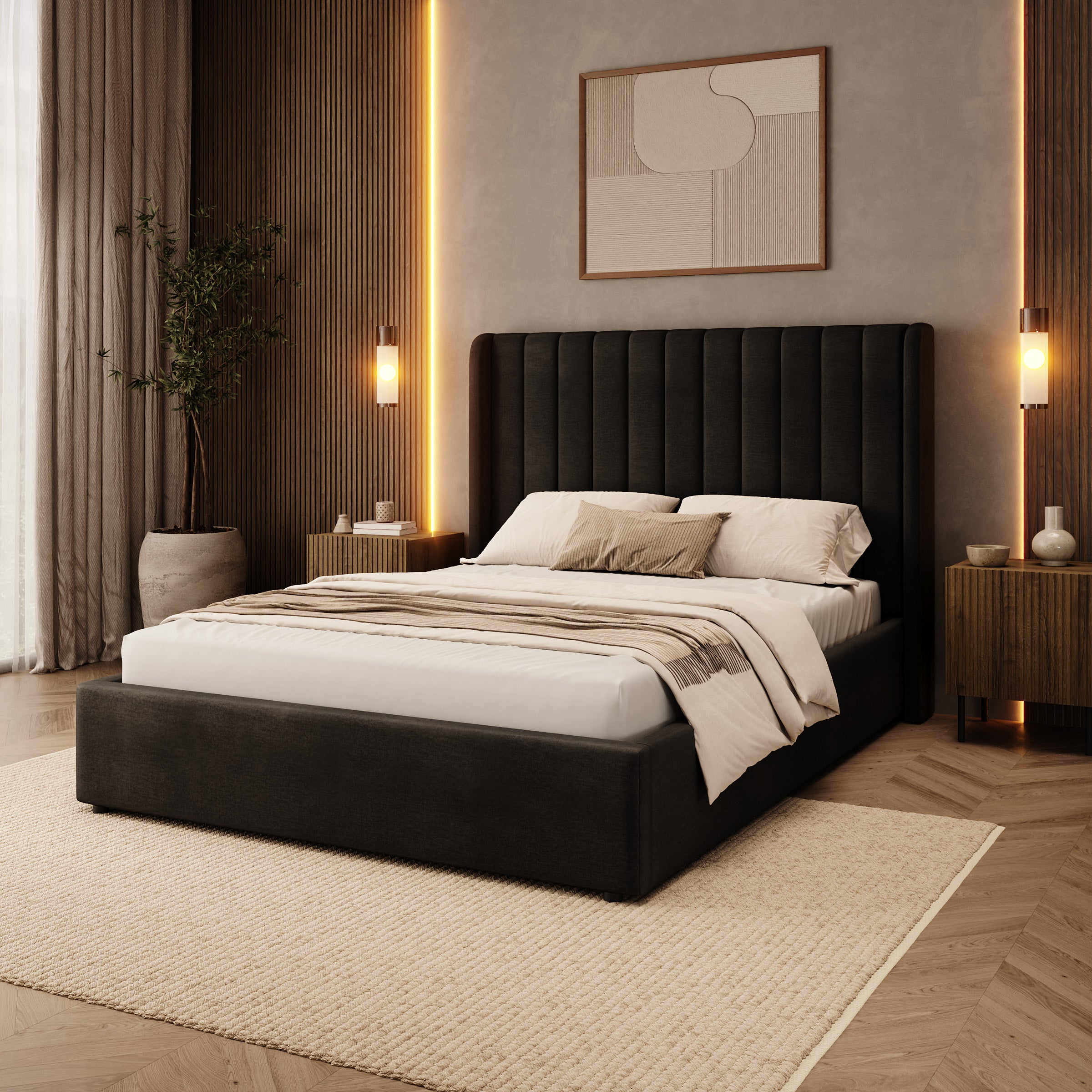 Vento - Tweepersoonsbed - Velvet zwart - 140x200 cm