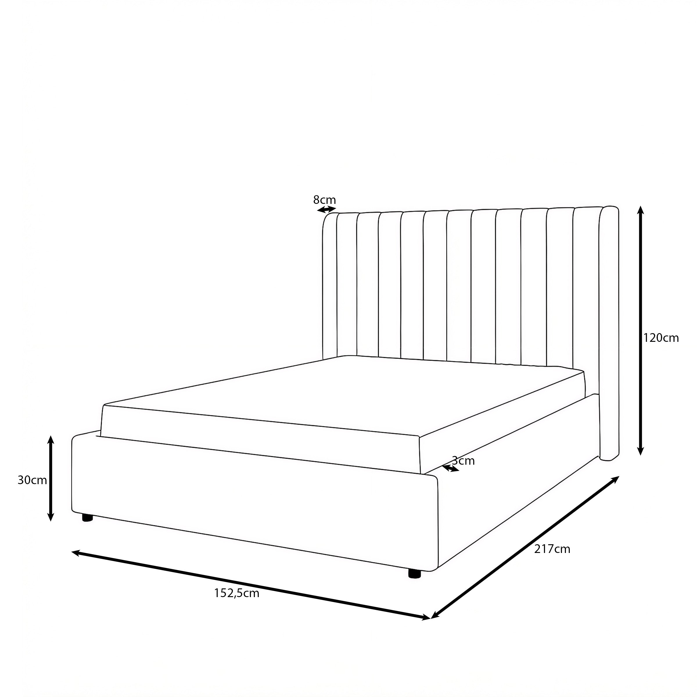 Vento - Tweepersoonsbed - Velvet zwart - 140x200 cm
