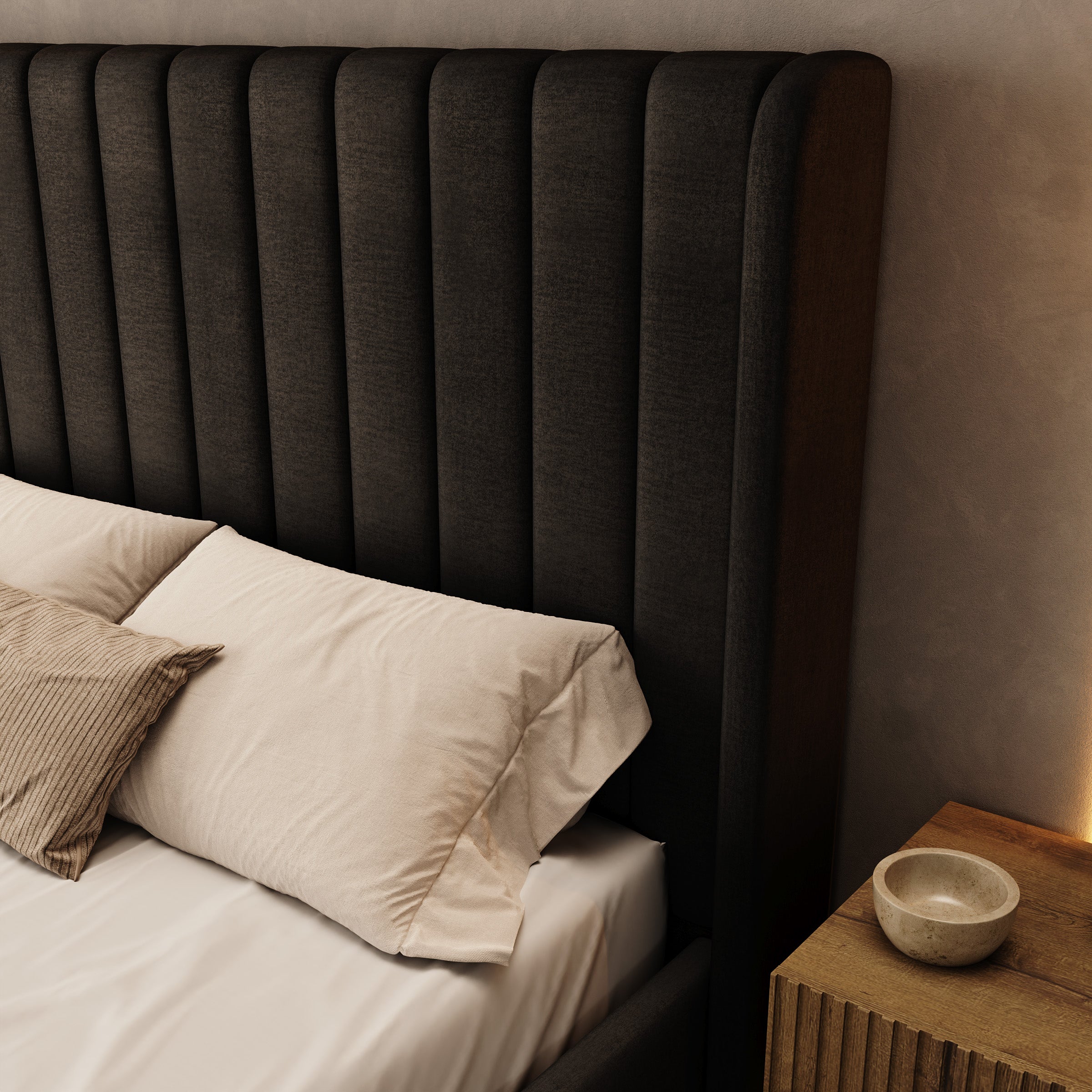 Vento - Tweepersoonsbed - Velvet zwart - 140x200 cm