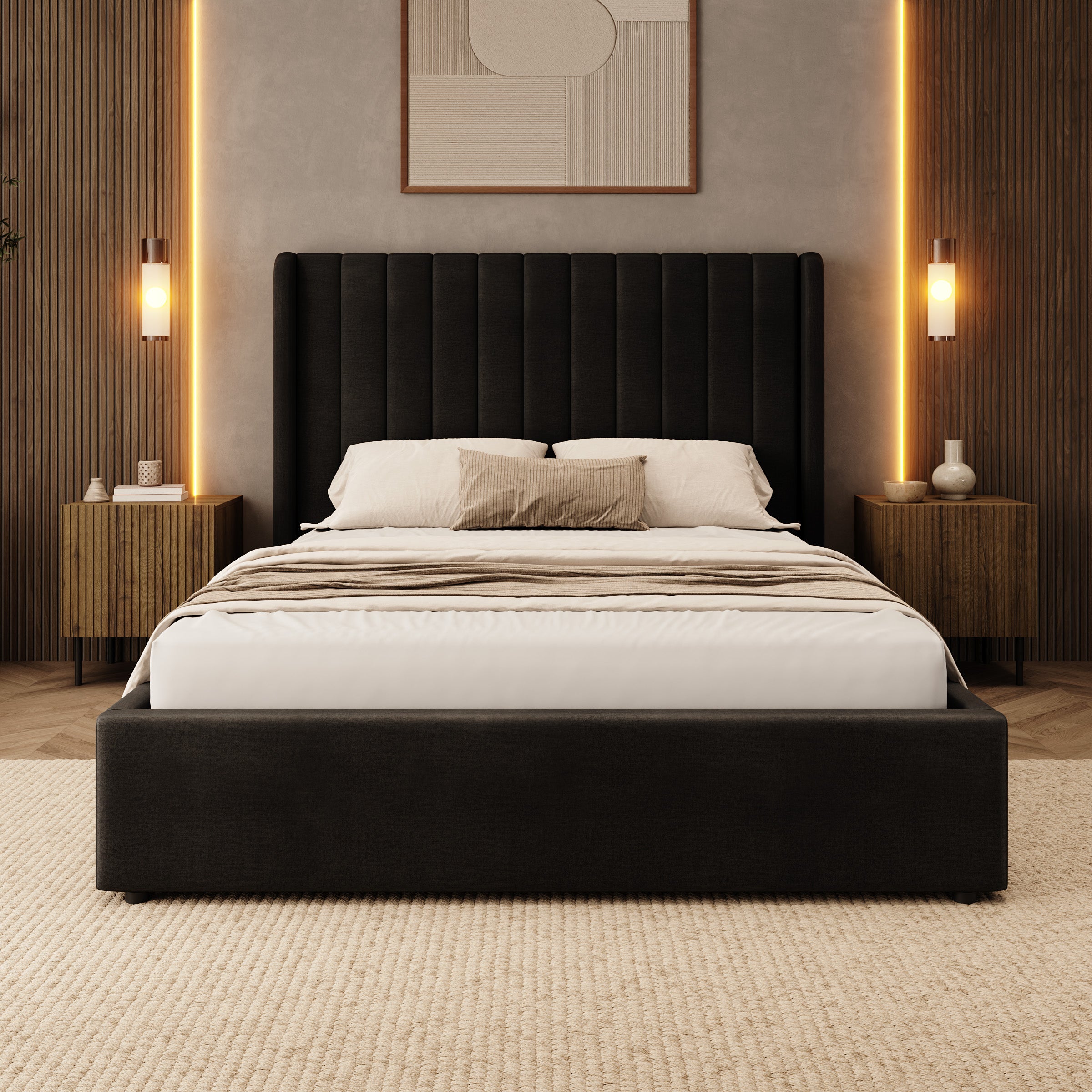 Vento - Tweepersoonsbed - Velvet zwart - 140x200 cm