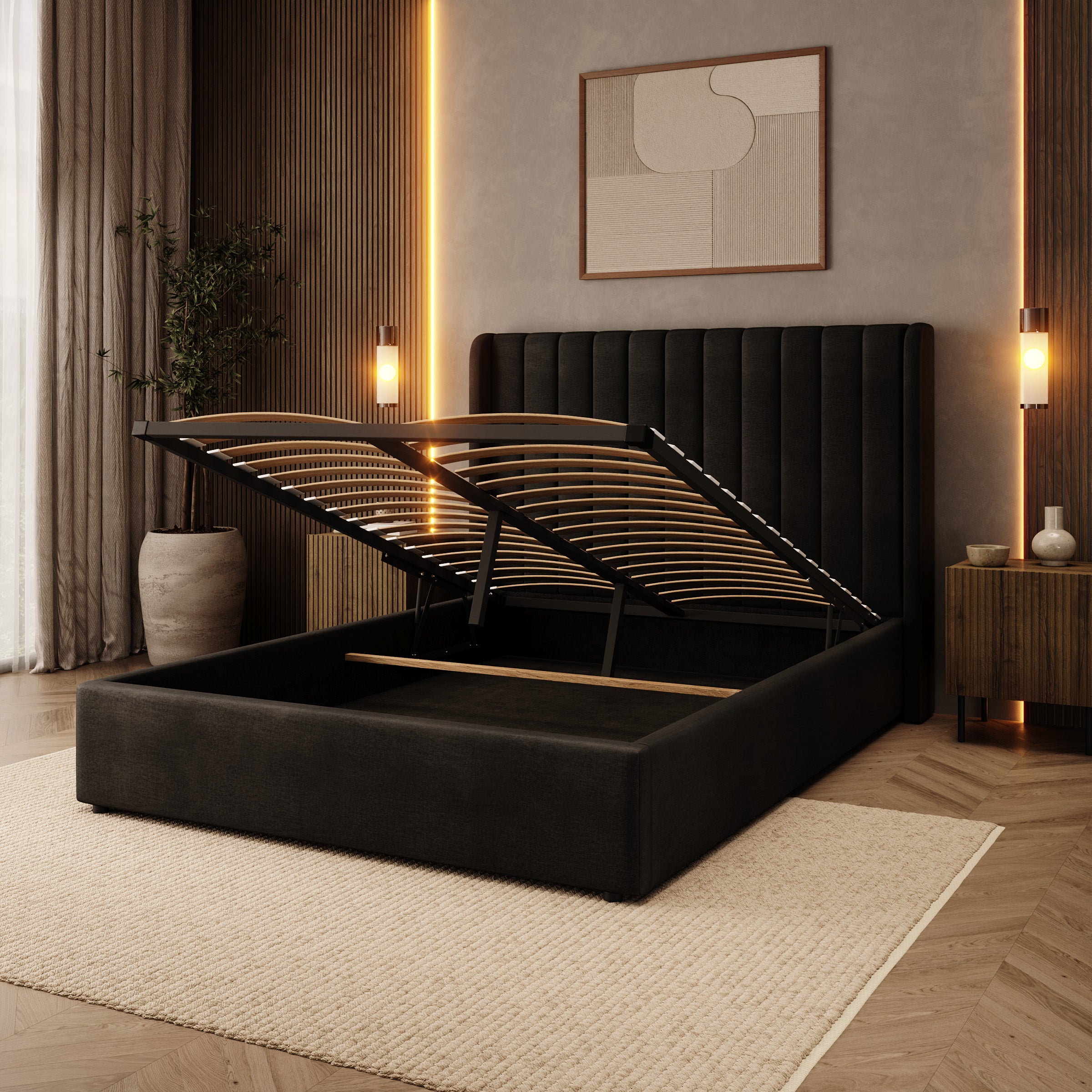 Vento - Tweepersoonsbed - Velvet zwart - 140x200 cm