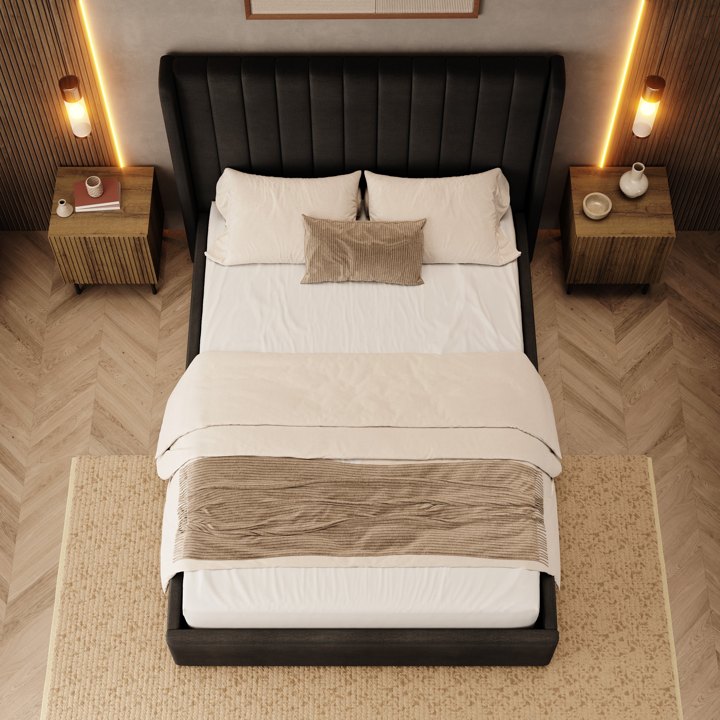 Vento - Tweepersoonsbed - Velvet zwart - 140x200 cm