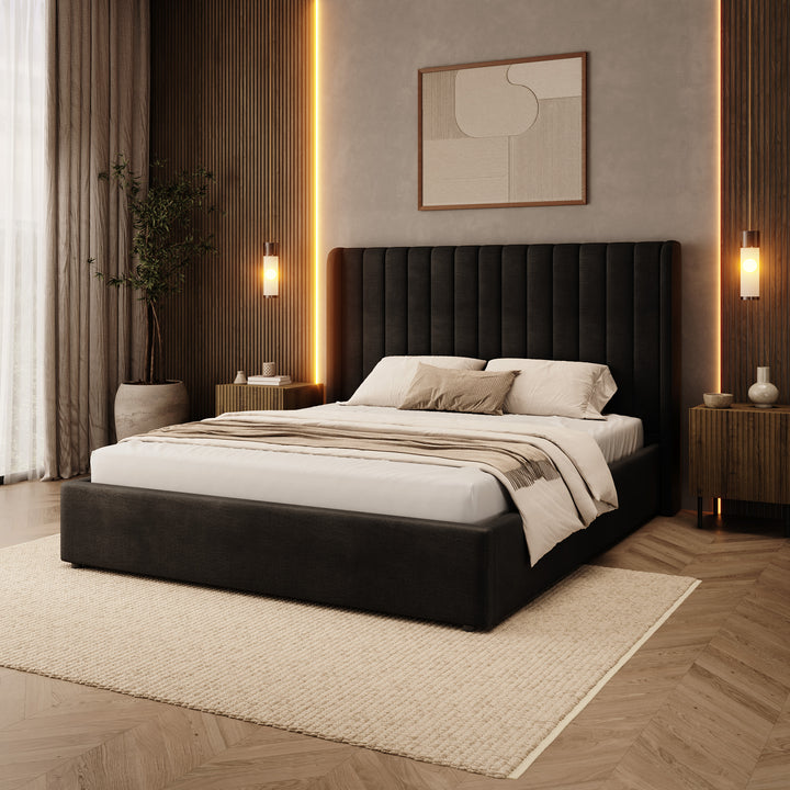 Vento - Tweepersoonsbed - Velvet zwart - 160x200 cm