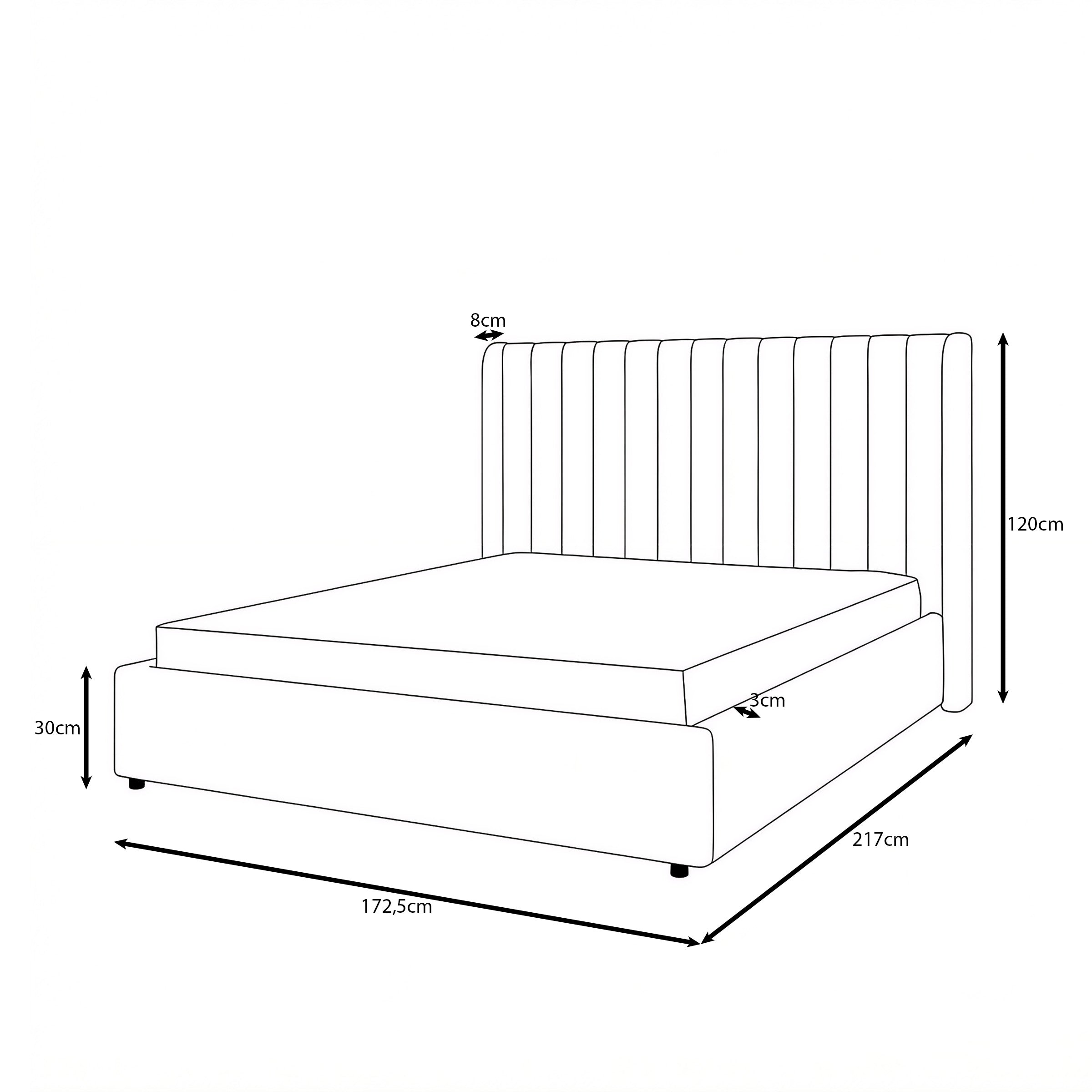 Vento - Tweepersoonsbed - Velvet zwart - 160x200 cm