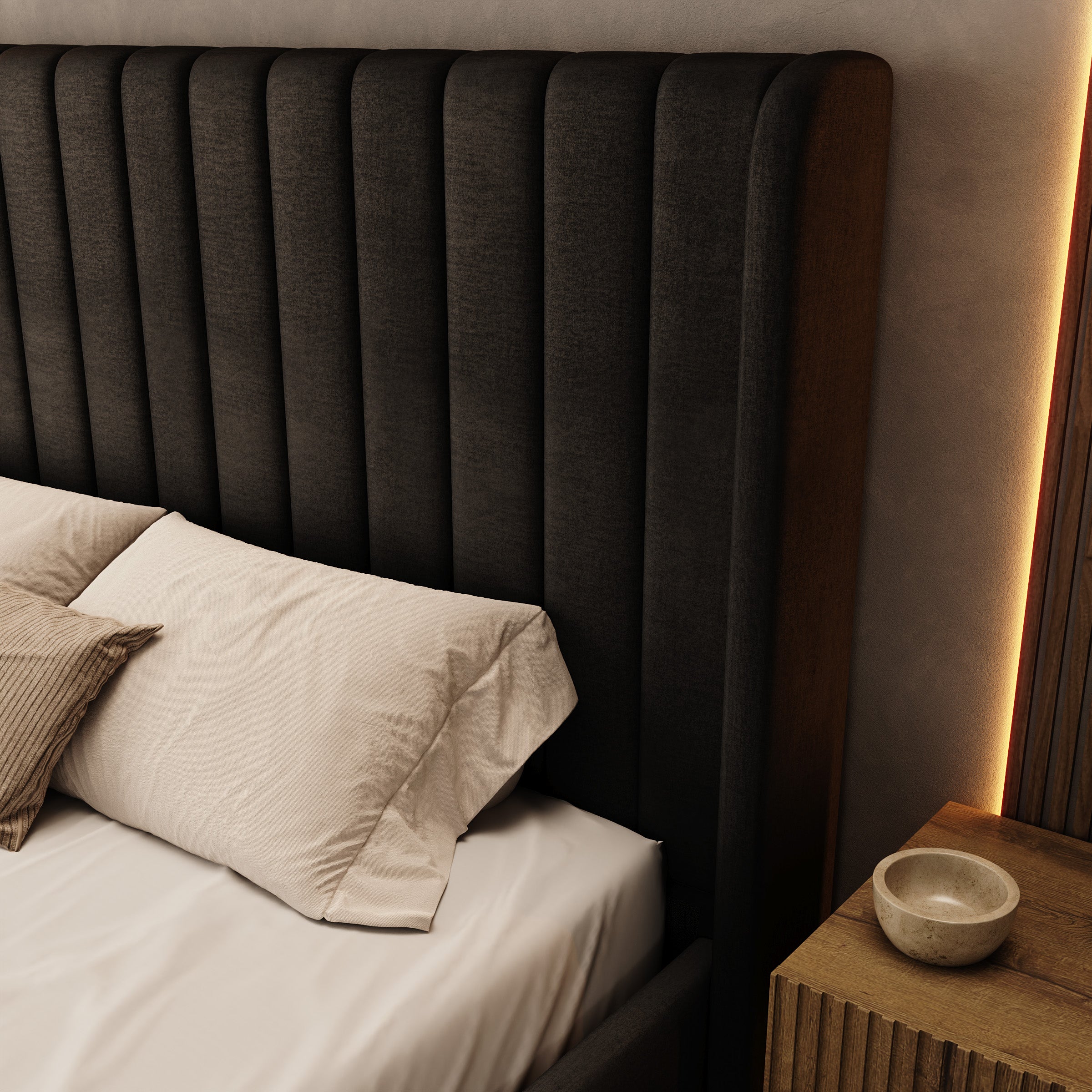 Vento - Tweepersoonsbed - Velvet zwart - 160x200 cm
