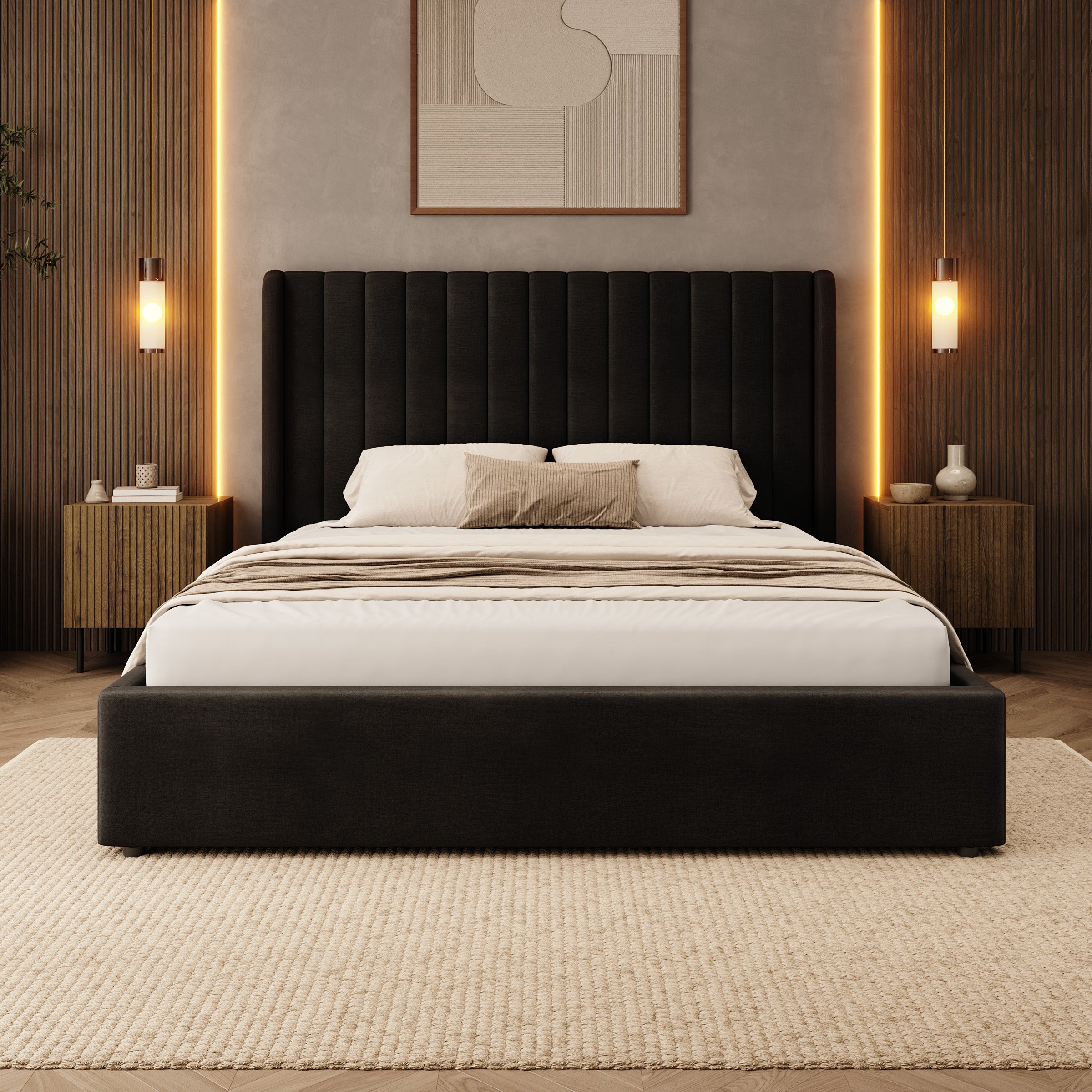 Vento - Tweepersoonsbed - Velvet zwart - 160x200 cm