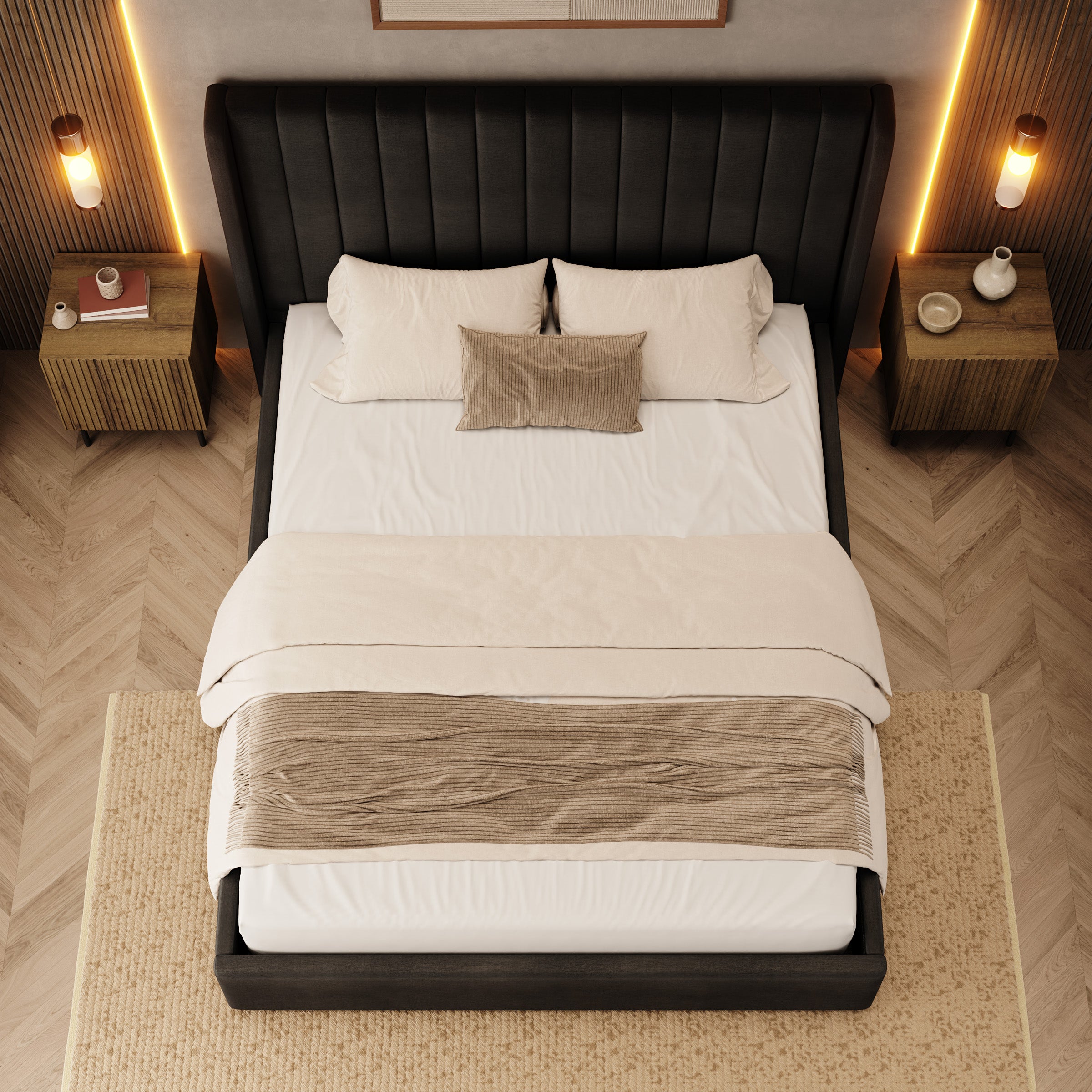 Vento - Tweepersoonsbed - Velvet zwart - 160x200 cm