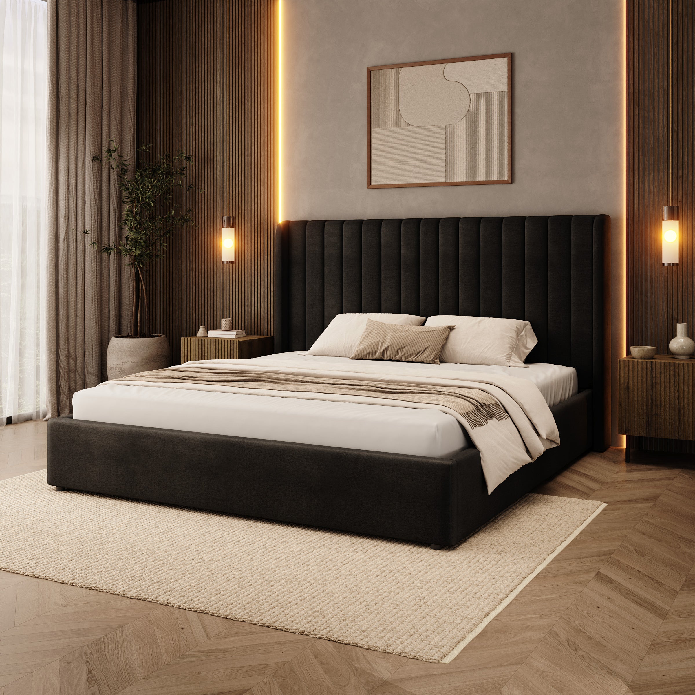 Vento - Tweepersoonsbed - Velvet zwart - 180x200 cm