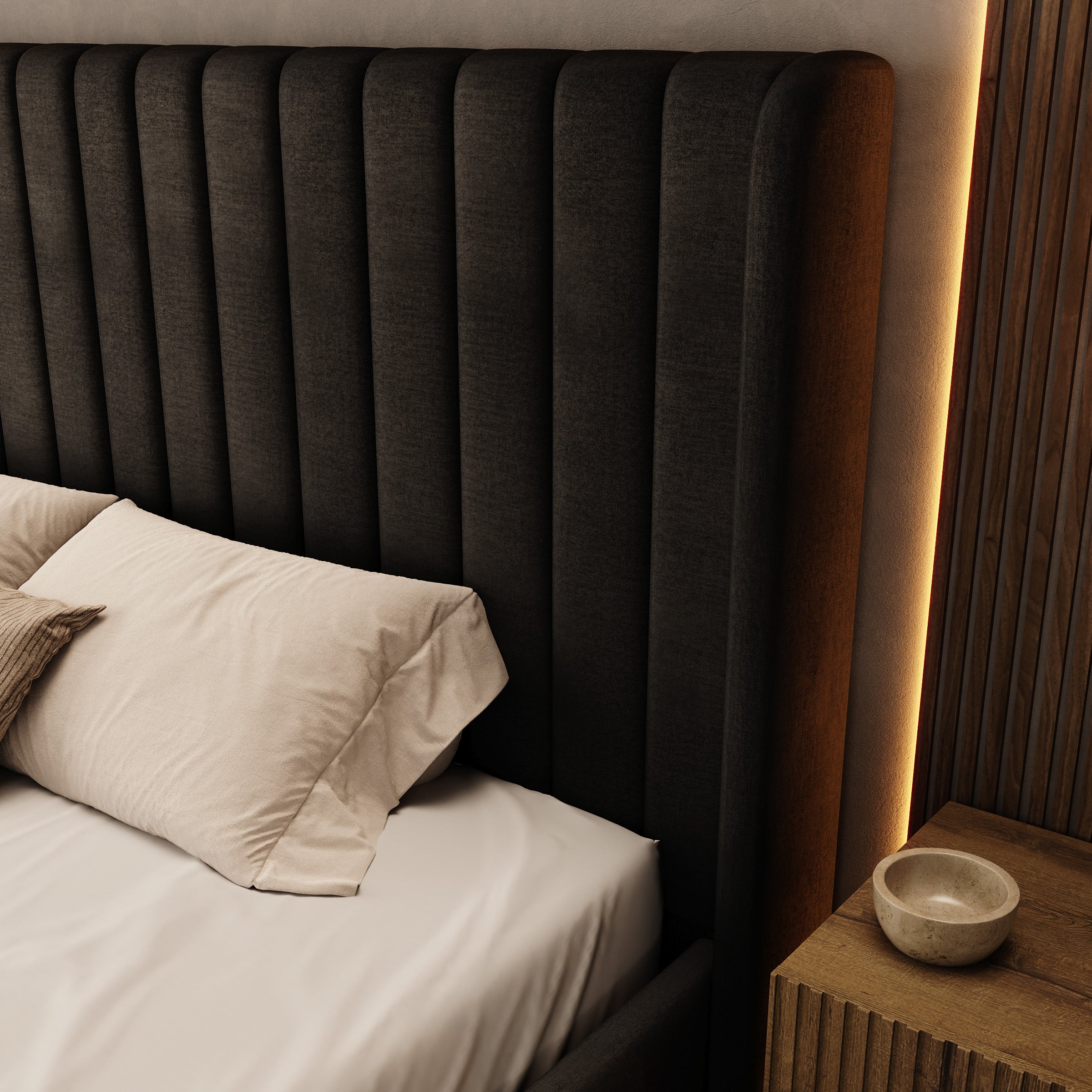 Vento - Tweepersoonsbed - Velvet zwart - 180x200 cm