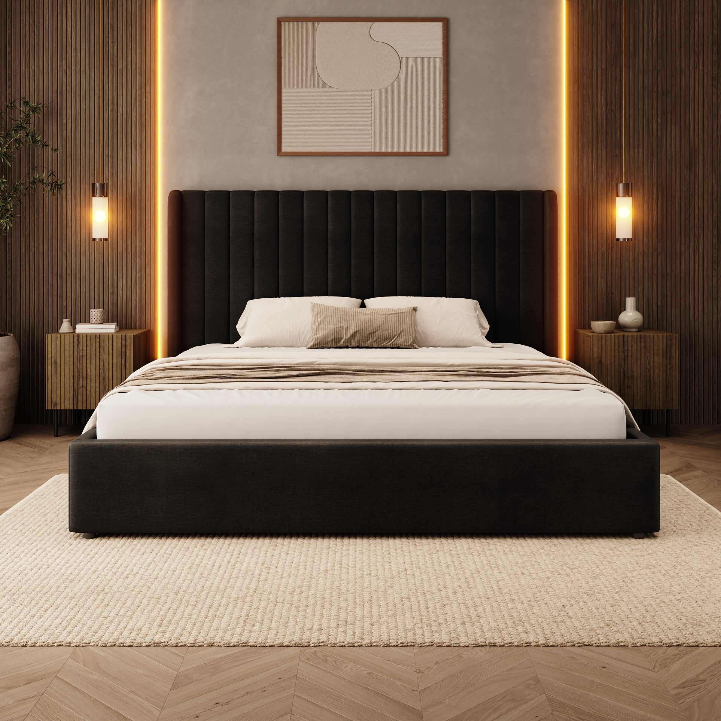 Vento - Tweepersoonsbed - Velvet zwart - 180x200 cm