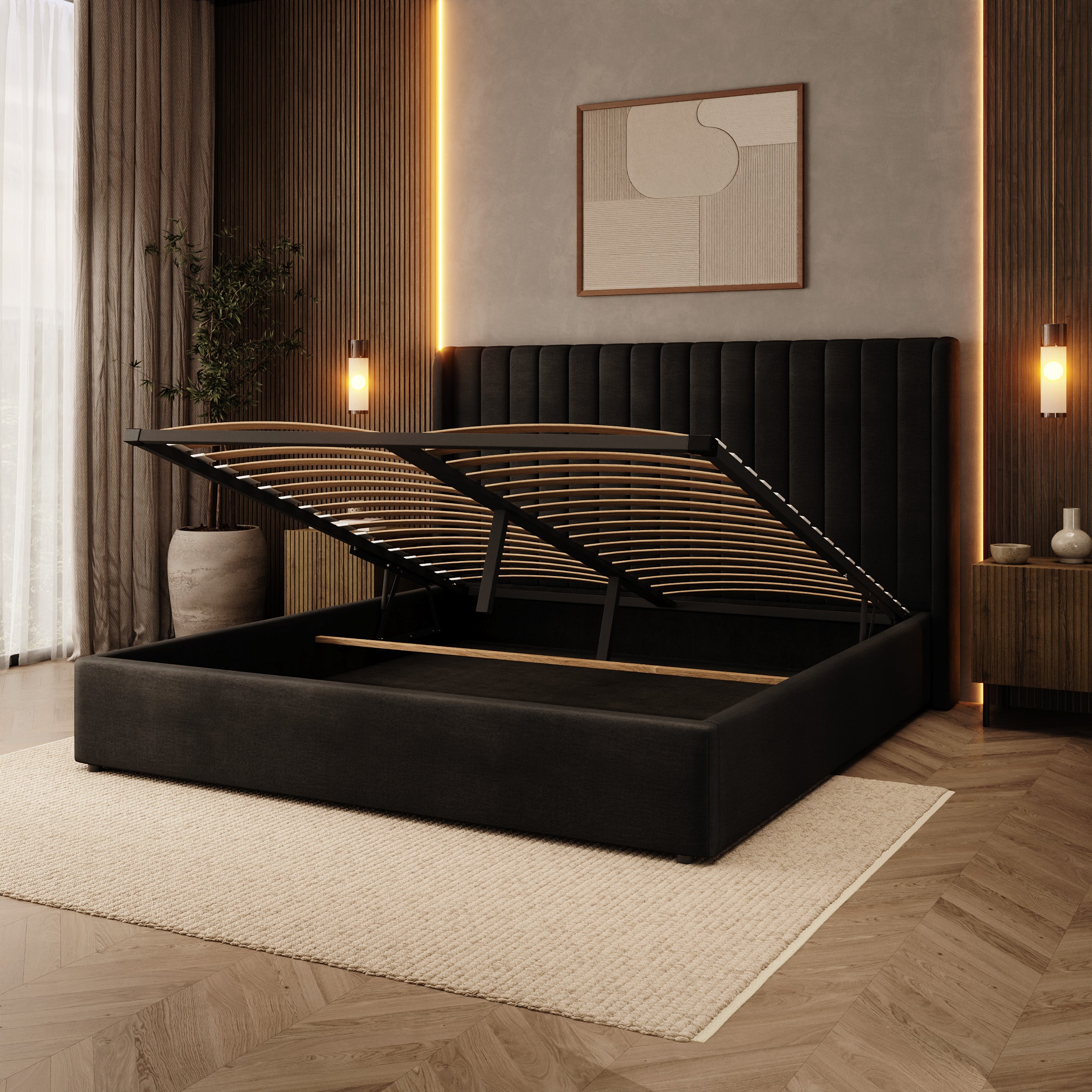 Vento - Tweepersoonsbed - Velvet zwart - 180x200 cm