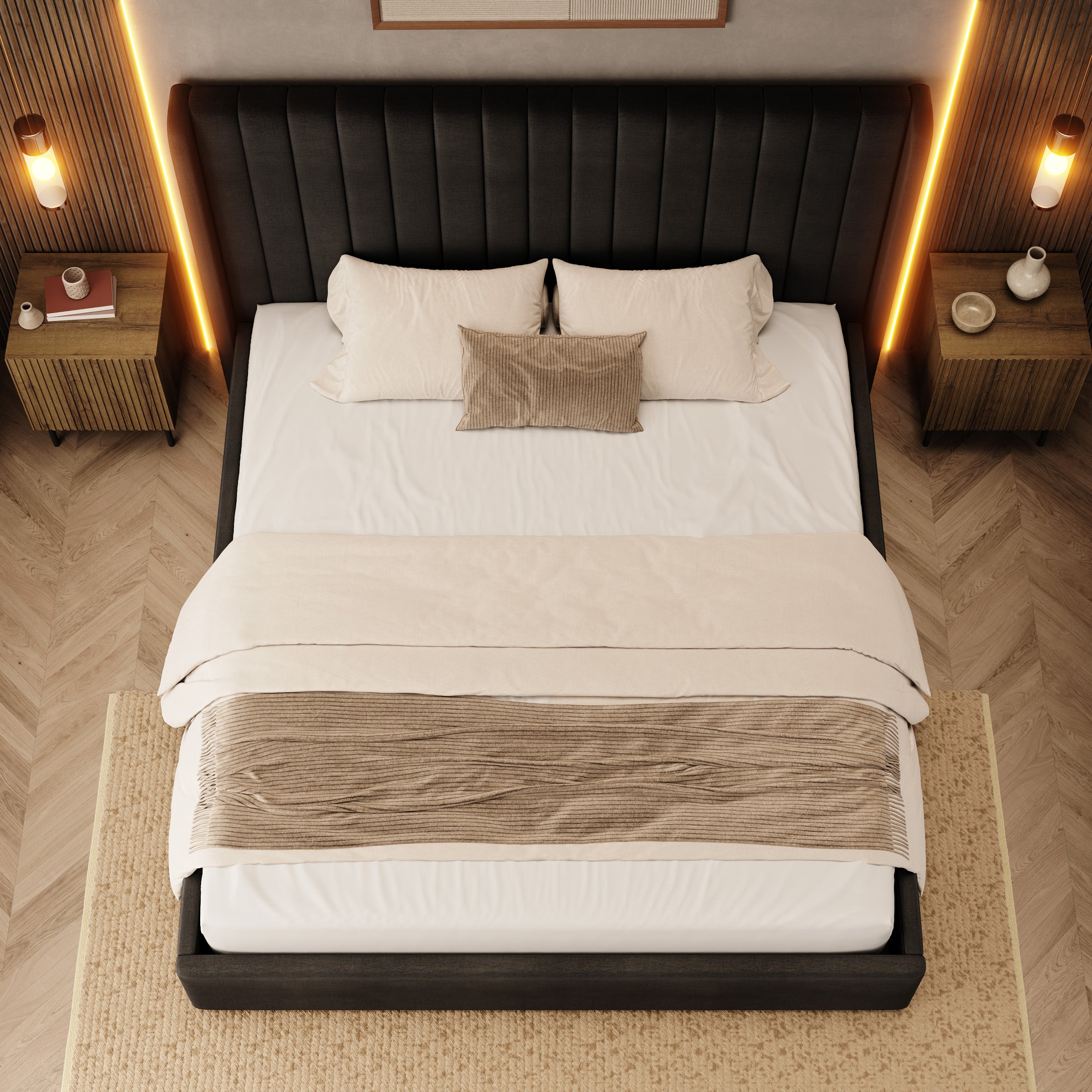 Vento - Tweepersoonsbed - Velvet zwart - 180x200 cm