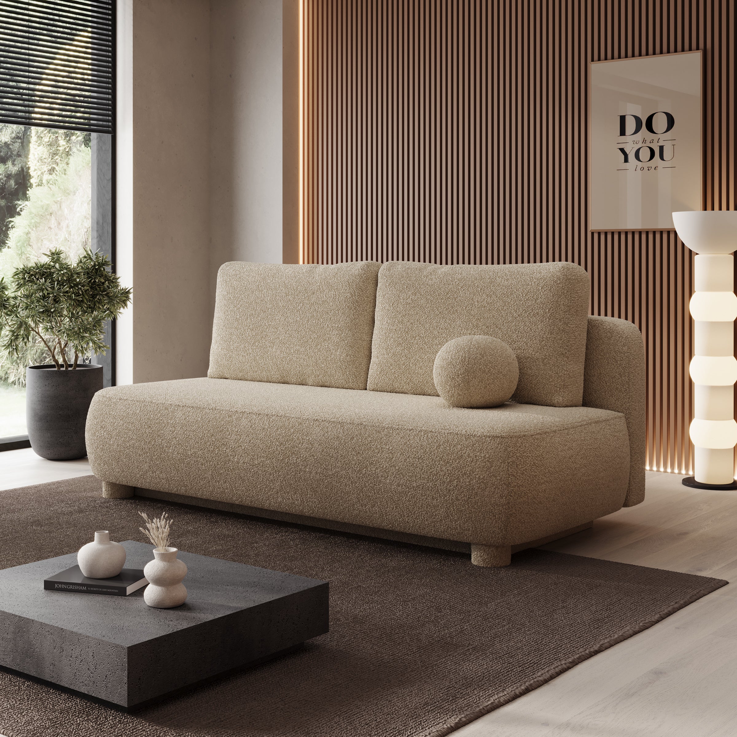 Venus - Slaapbank - Teddystof beige - 209x96x96 cm