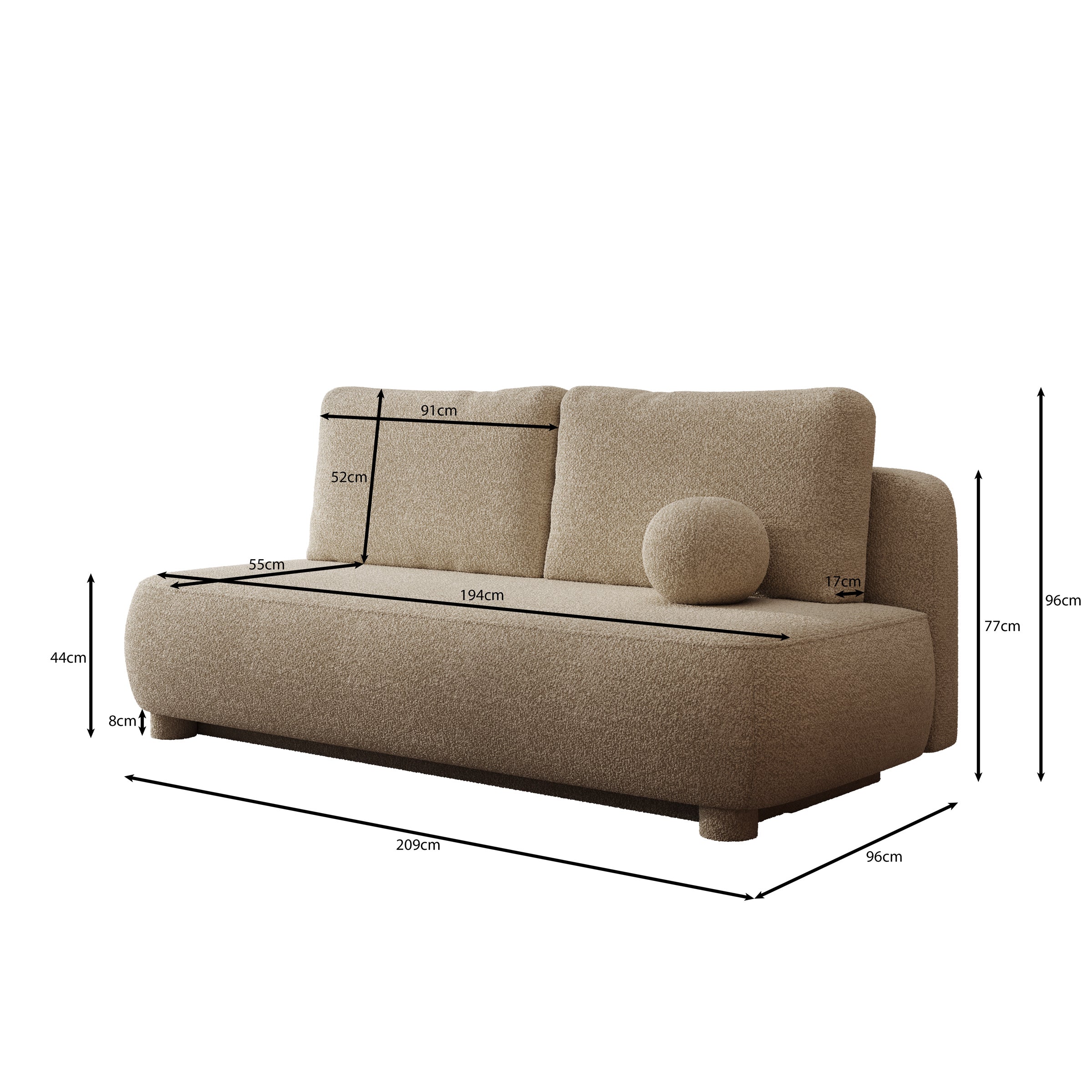 Venus - Slaapbank - Teddystof beige - 209x96x96 cm