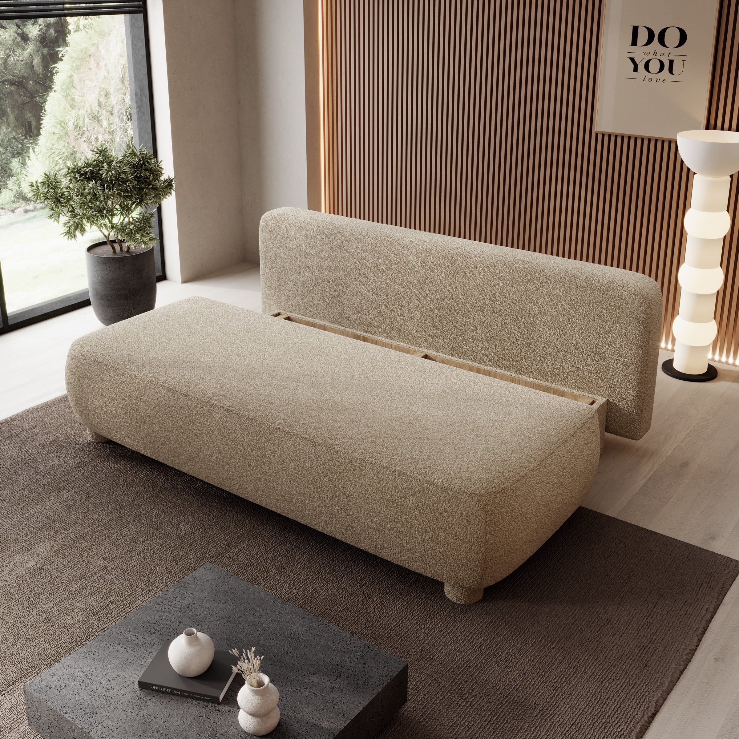 Venus - Slaapbank - Teddystof beige - 209x96x96 cm