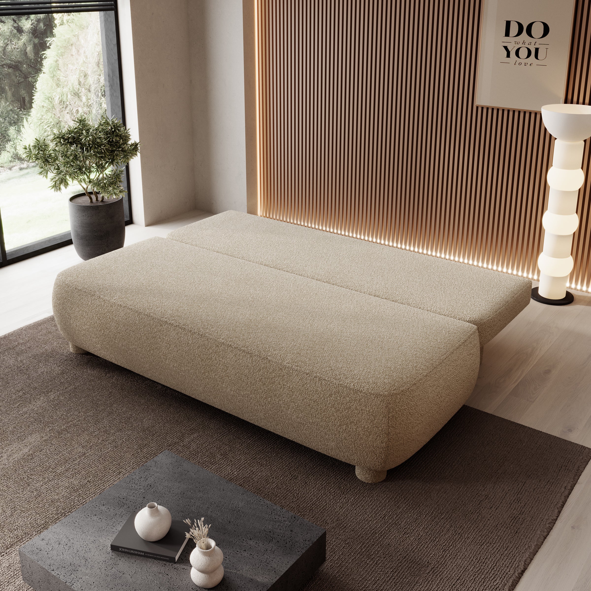 Venus - Slaapbank - Teddystof beige - 209x96x96 cm