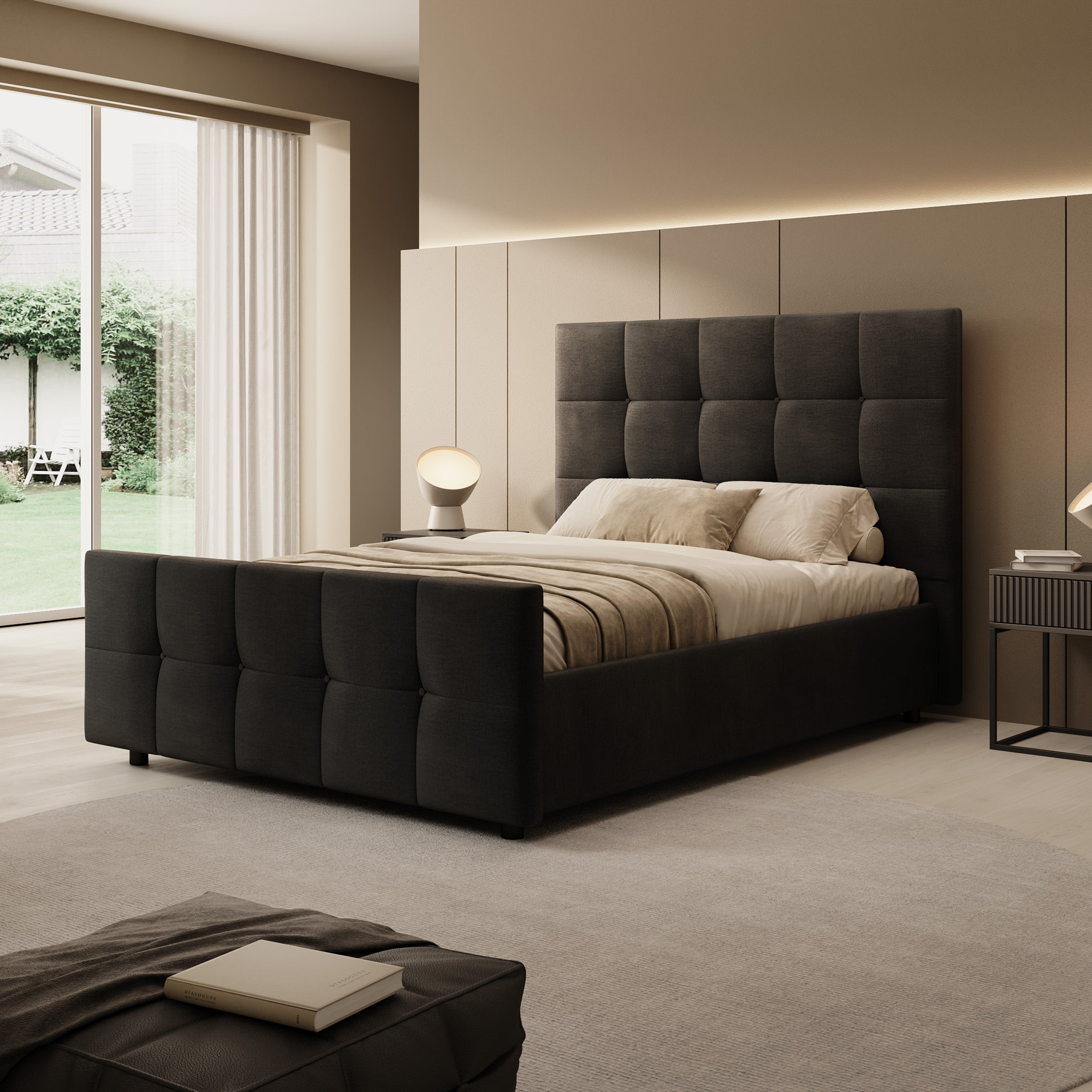 Verano - Tweepersoonsbed - Velvet zwart - 140x200 cm