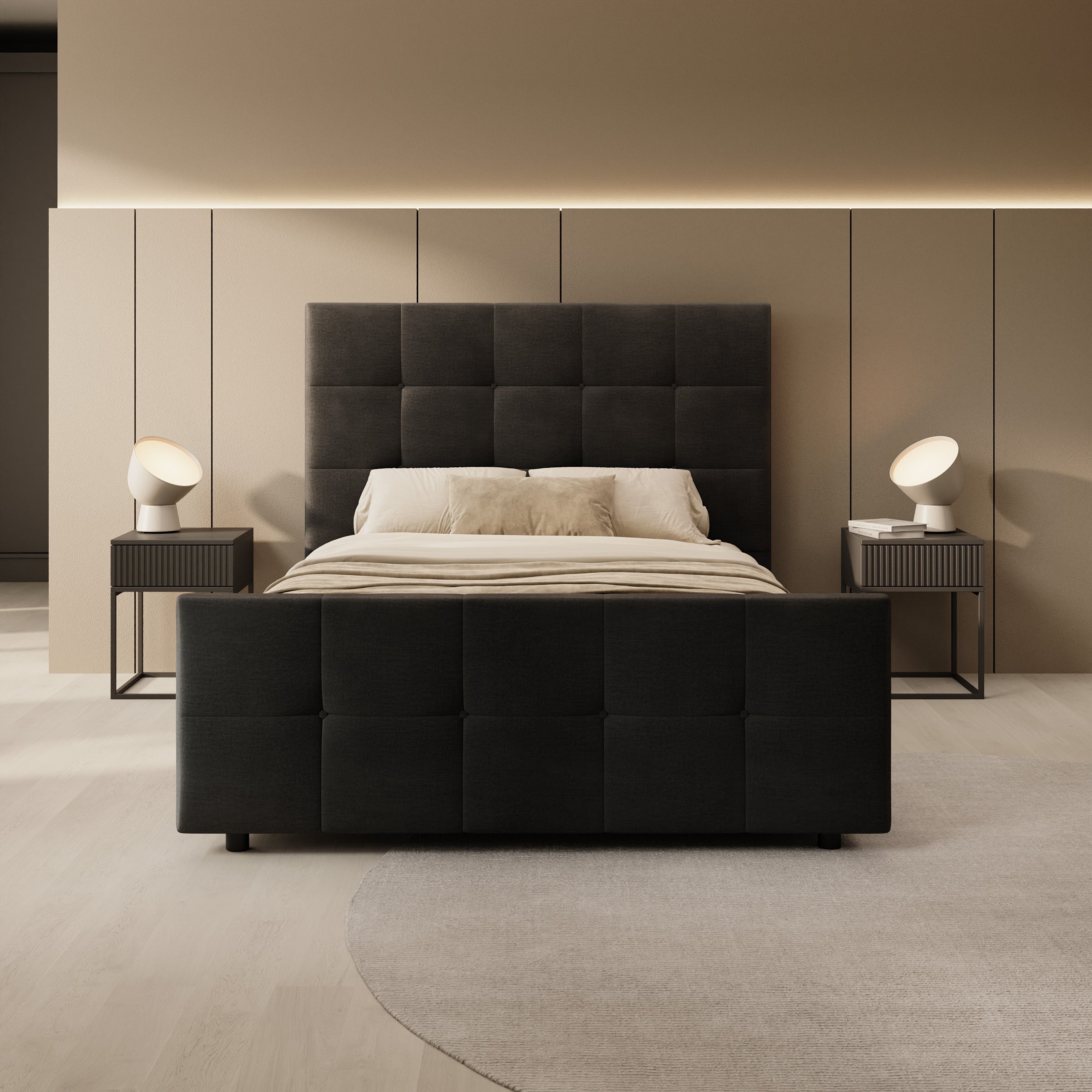 Verano - Tweepersoonsbed - Velvet zwart - 140x200 cm
