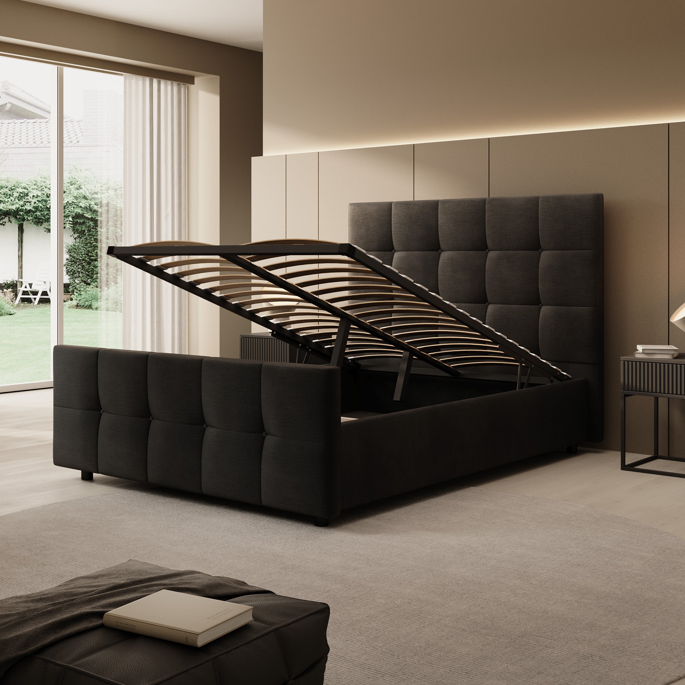 Verano - Tweepersoonsbed - Velvet zwart - 140x200 cm