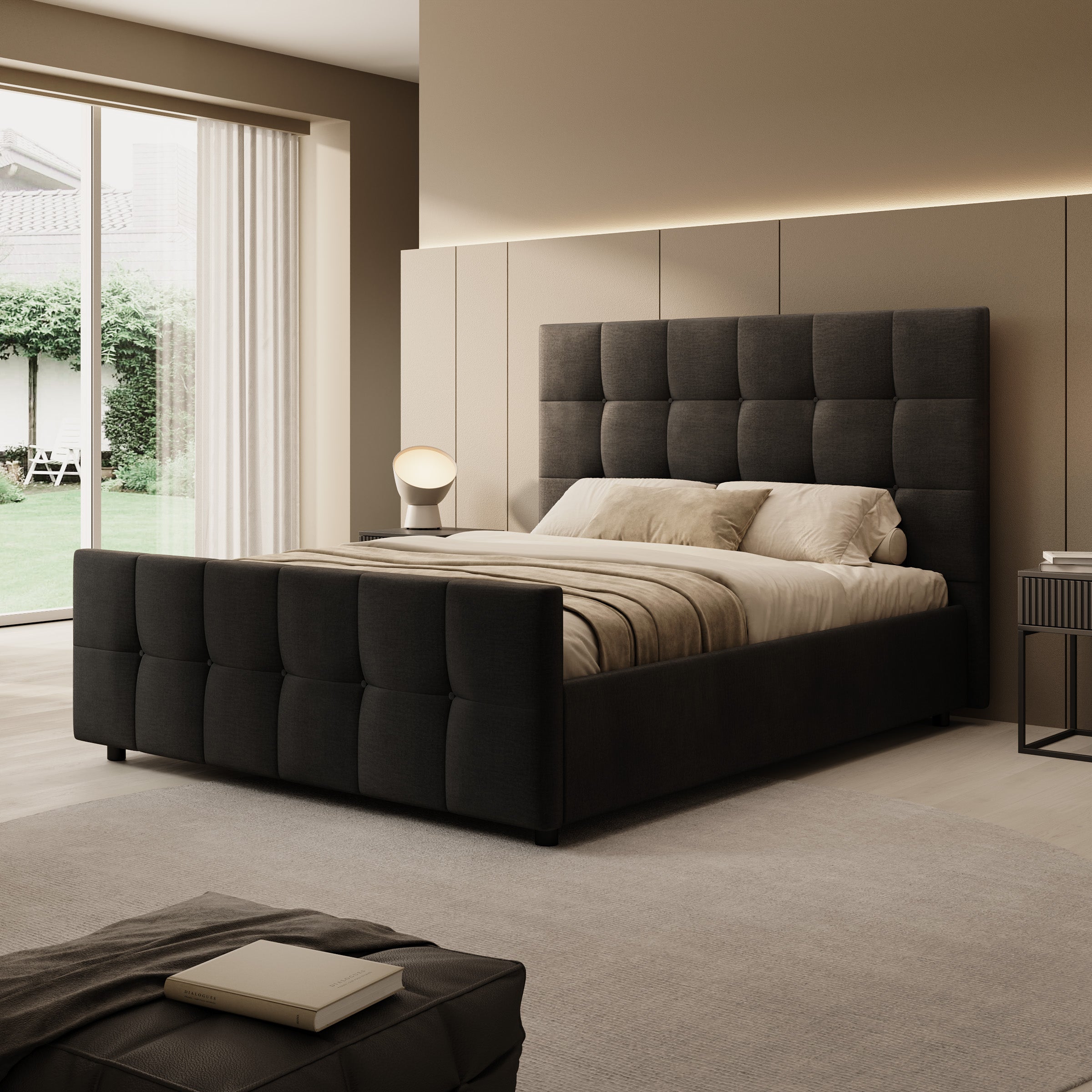 Verano - Tweepersoonsbed - Velvet zwart - 160x200 cm