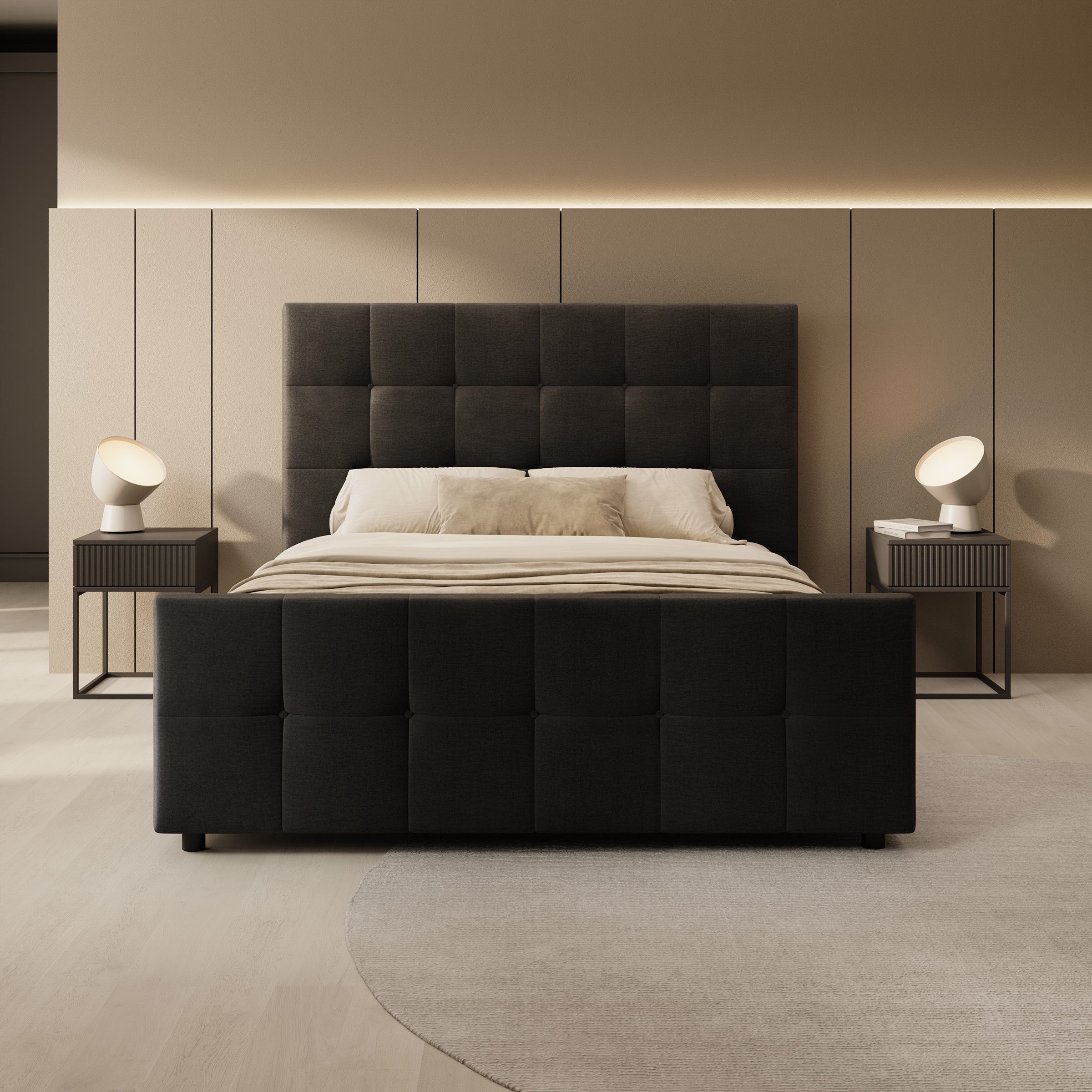 Verano - Tweepersoonsbed - Velvet zwart - 160x200 cm