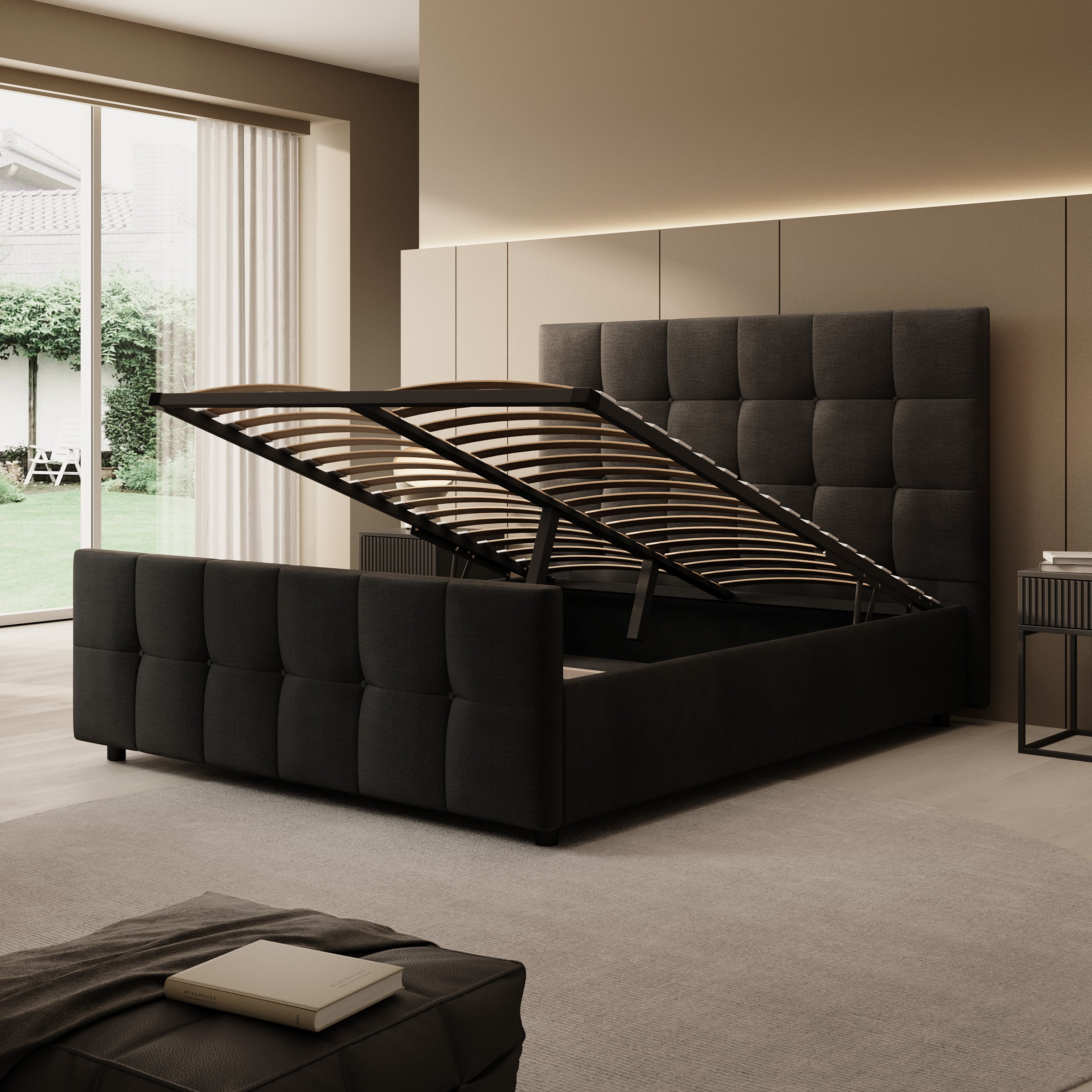Verano - Tweepersoonsbed - Velvet zwart - 160x200 cm