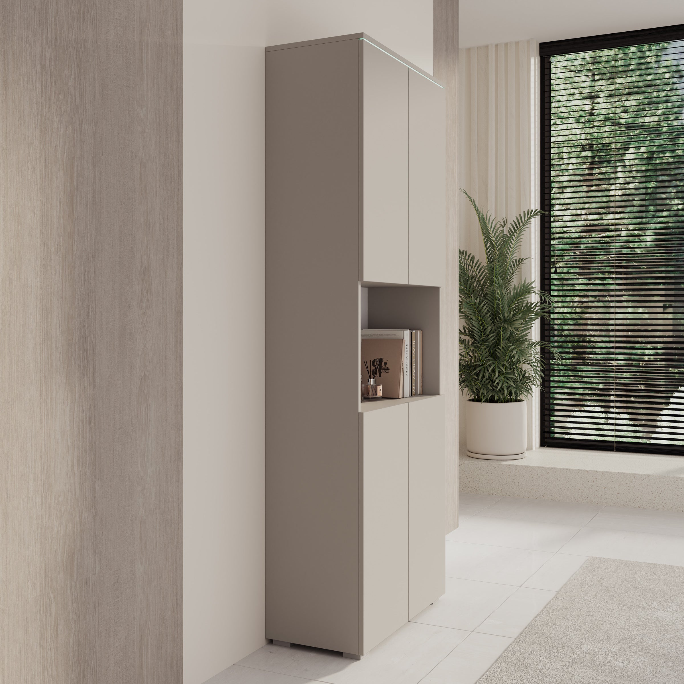 Verity - Boekenkast met LED - Beige - 68x33x182 cm