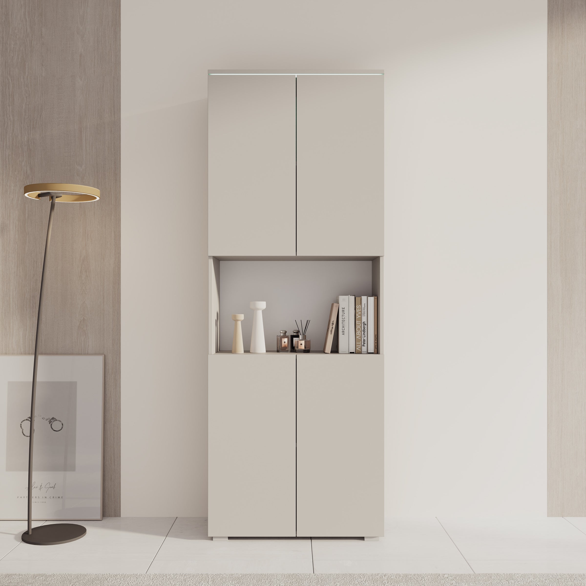 Verity - Boekenkast met LED - Beige - 68x33x182 cm
