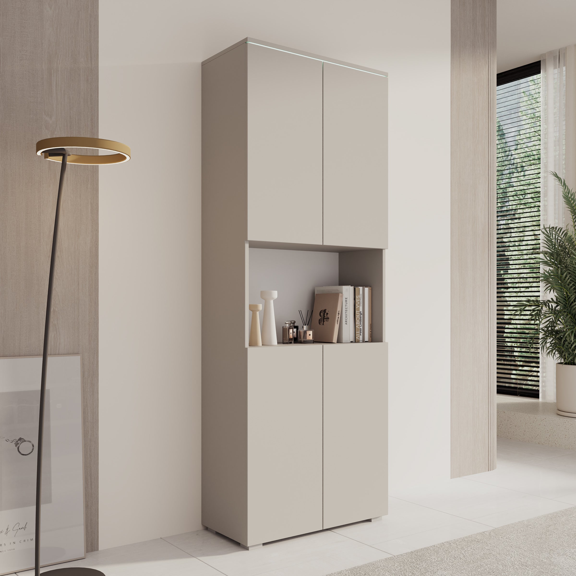 Verity - Boekenkast met LED - Beige - 68x33x182 cm