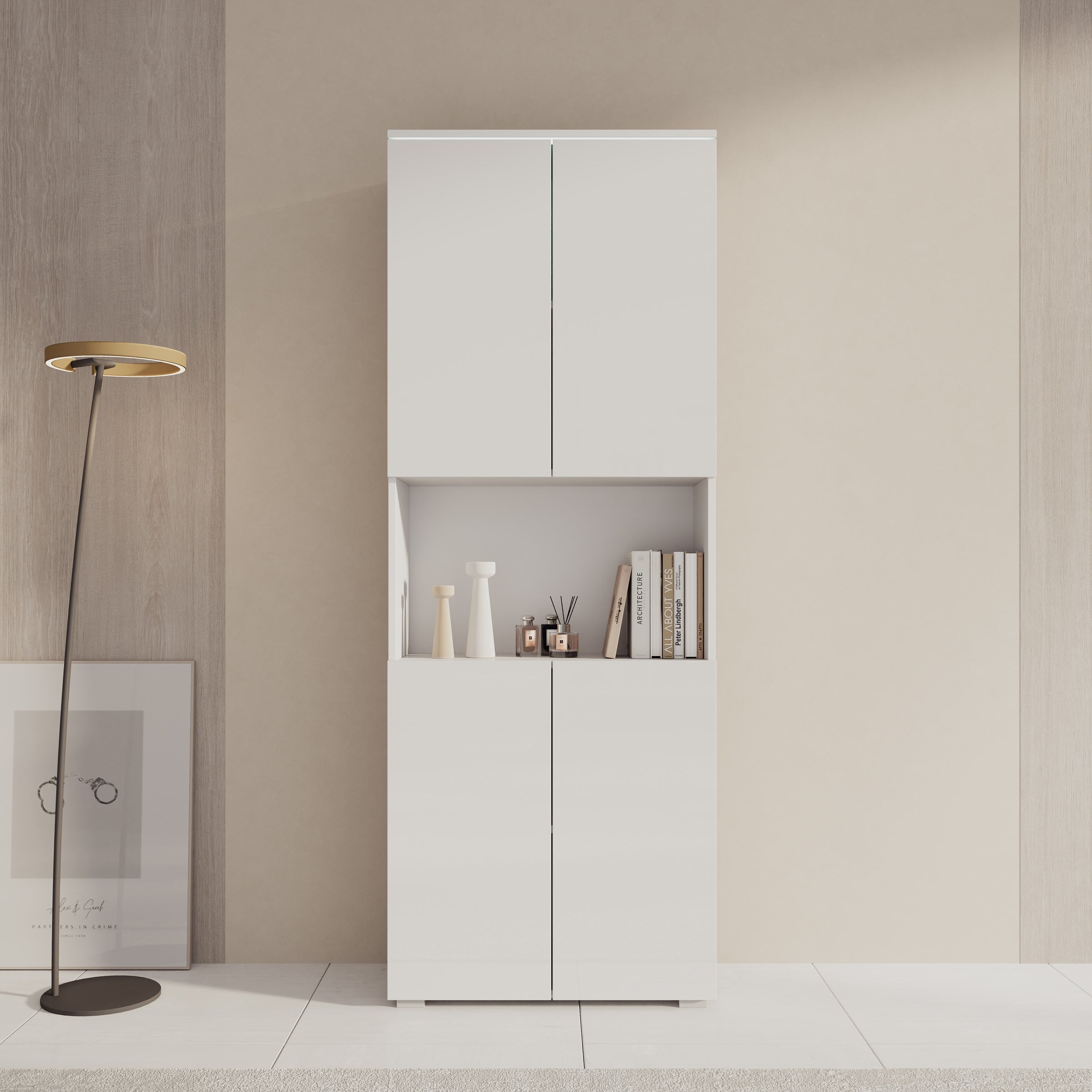 Verity - Boekenkast met LED - Wit - 68x33x182 cm