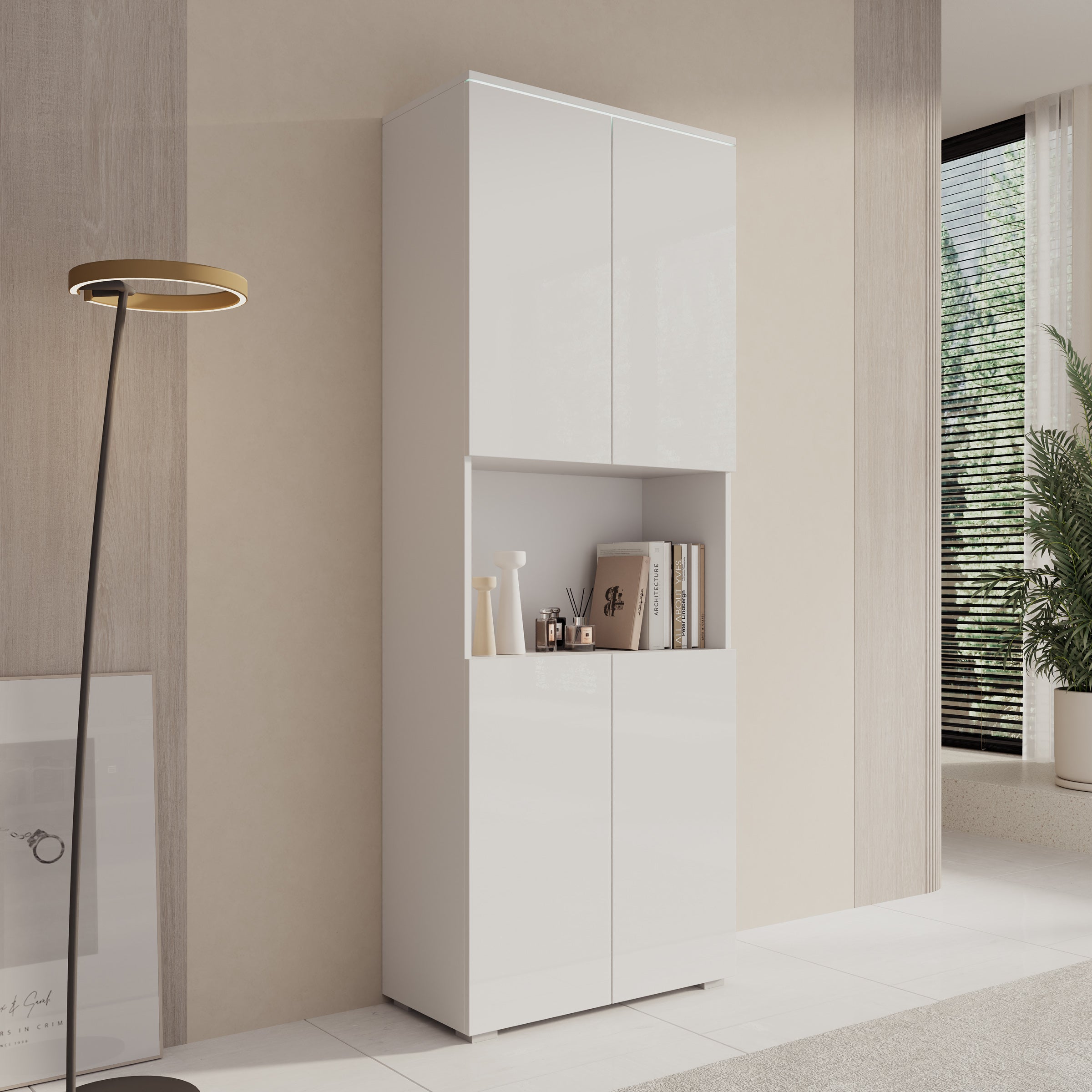 Verity - Boekenkast met LED - Wit - 68x33x182 cm