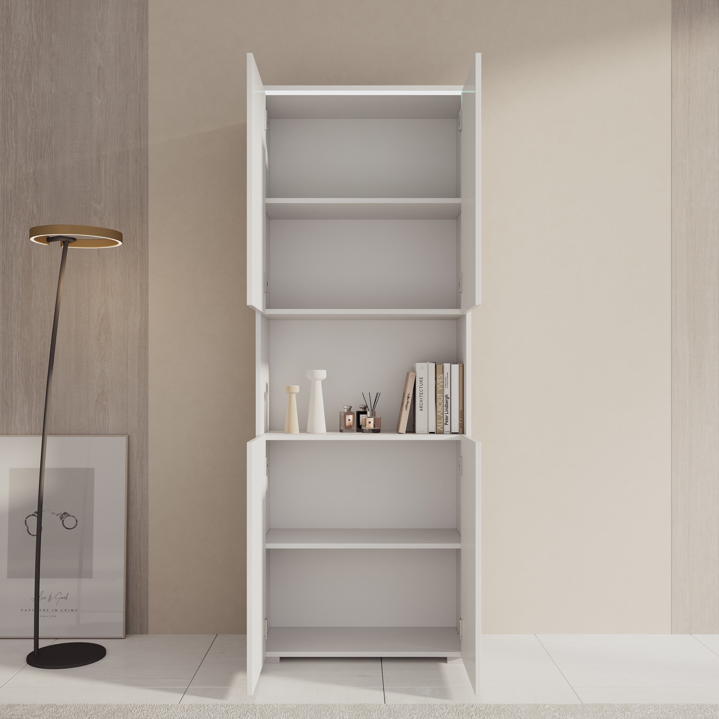 Verity - Boekenkast met LED - Wit - 68x33x182 cm