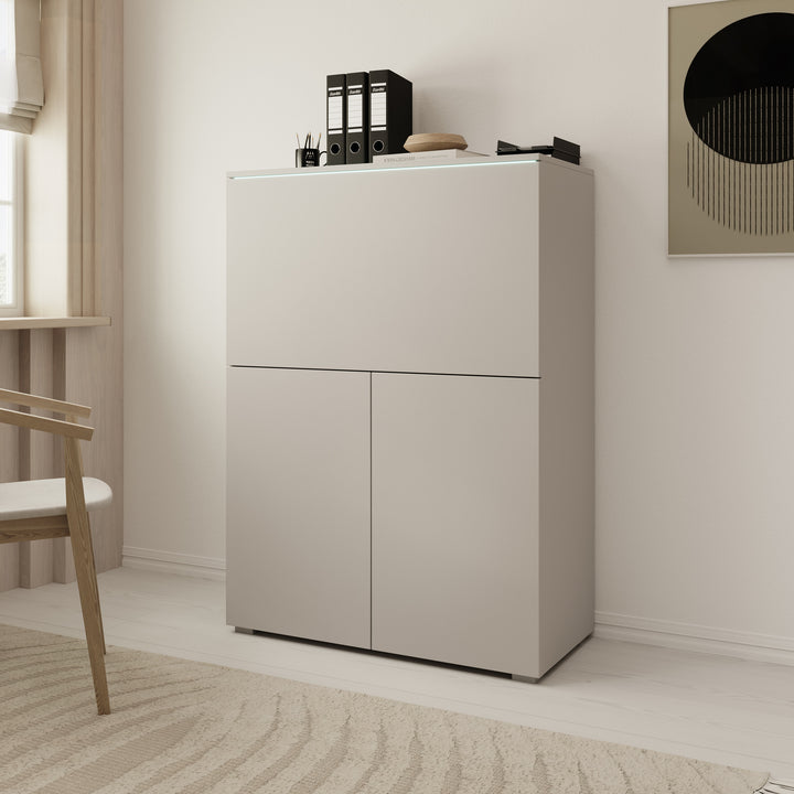 Verity - Bureau uitklapbaar met LED - Beige - 90x42x125 cm