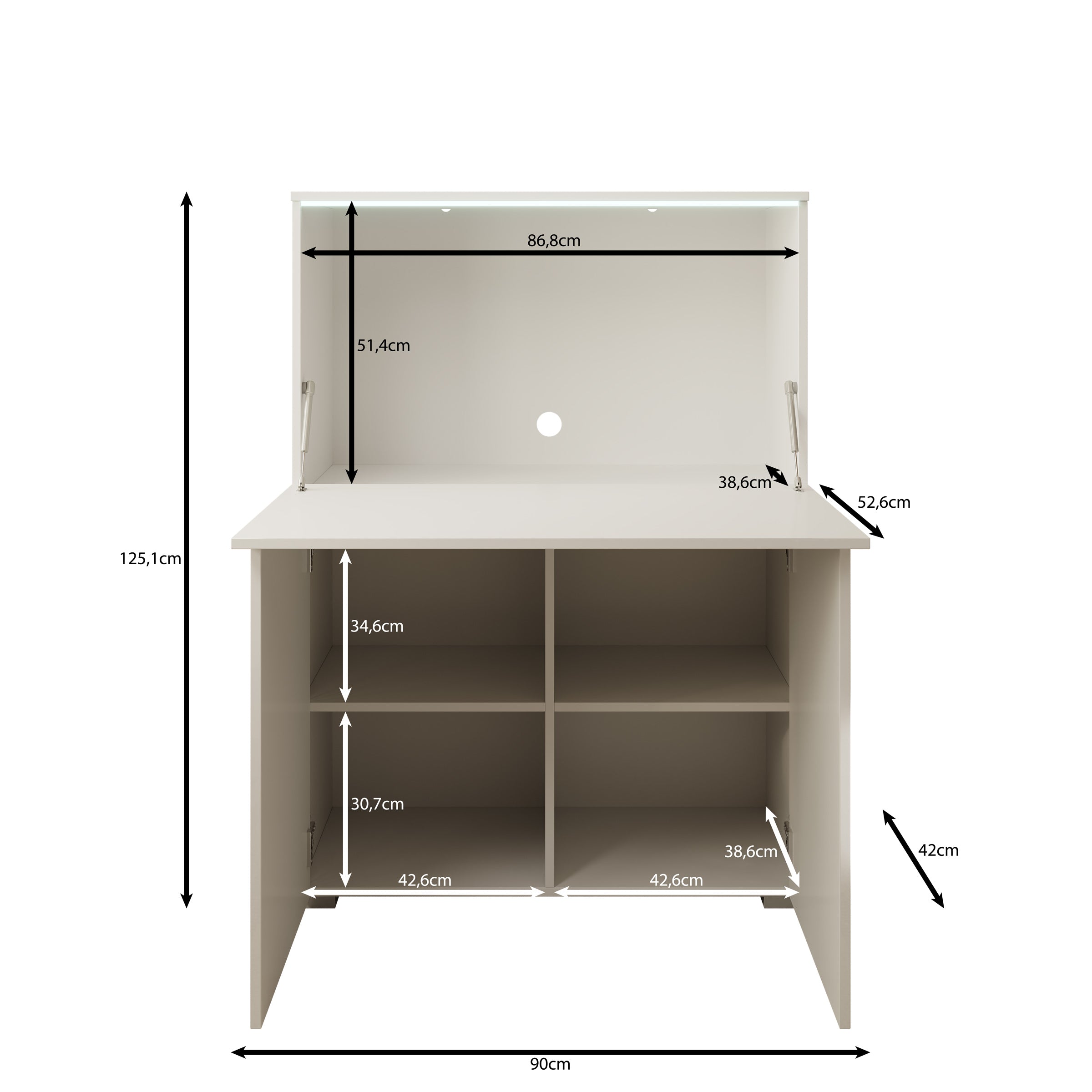 Verity - Bureau uitklapbaar met LED - Beige - 90x42x125 cm