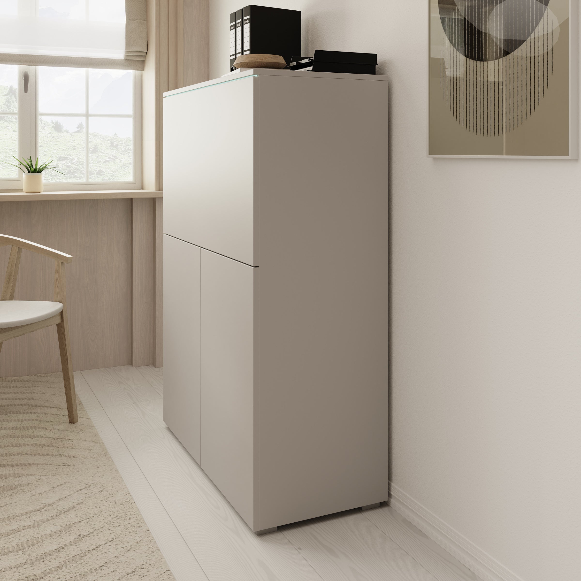Verity - Bureau uitklapbaar met LED - Beige - 90x42x125 cm