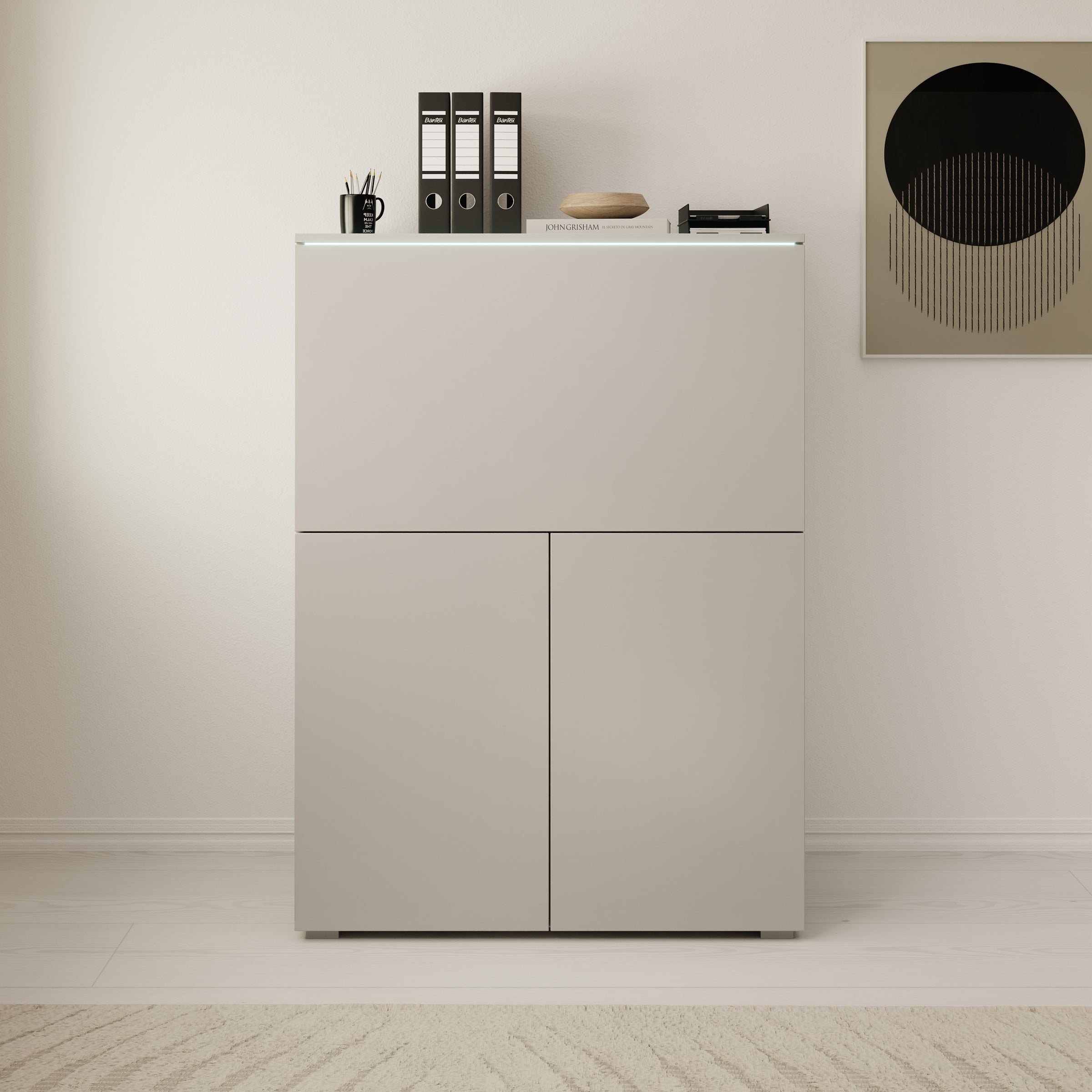 Verity - Bureau uitklapbaar met LED - Beige - 90x42x125 cm