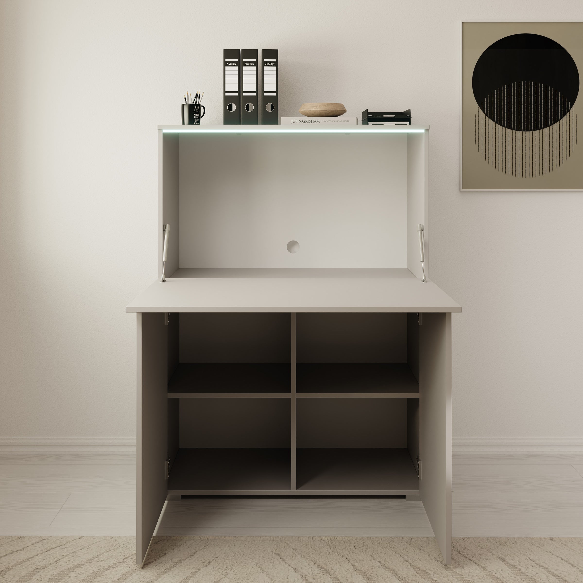 Verity - Bureau uitklapbaar met LED - Beige - 90x42x125 cm