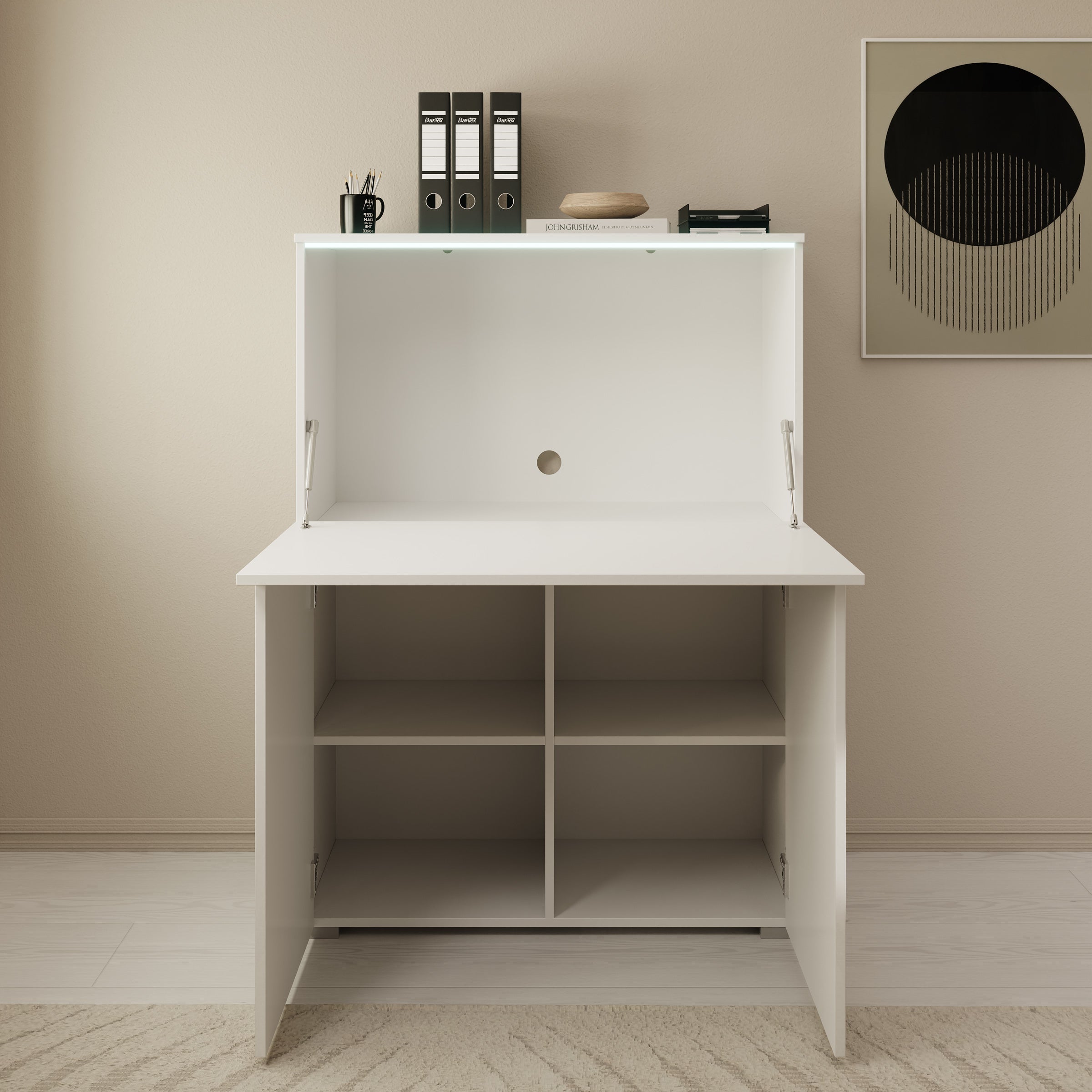 Verity - Bureau uitklapbaar met LED - Wit - 90x42x125 cm
