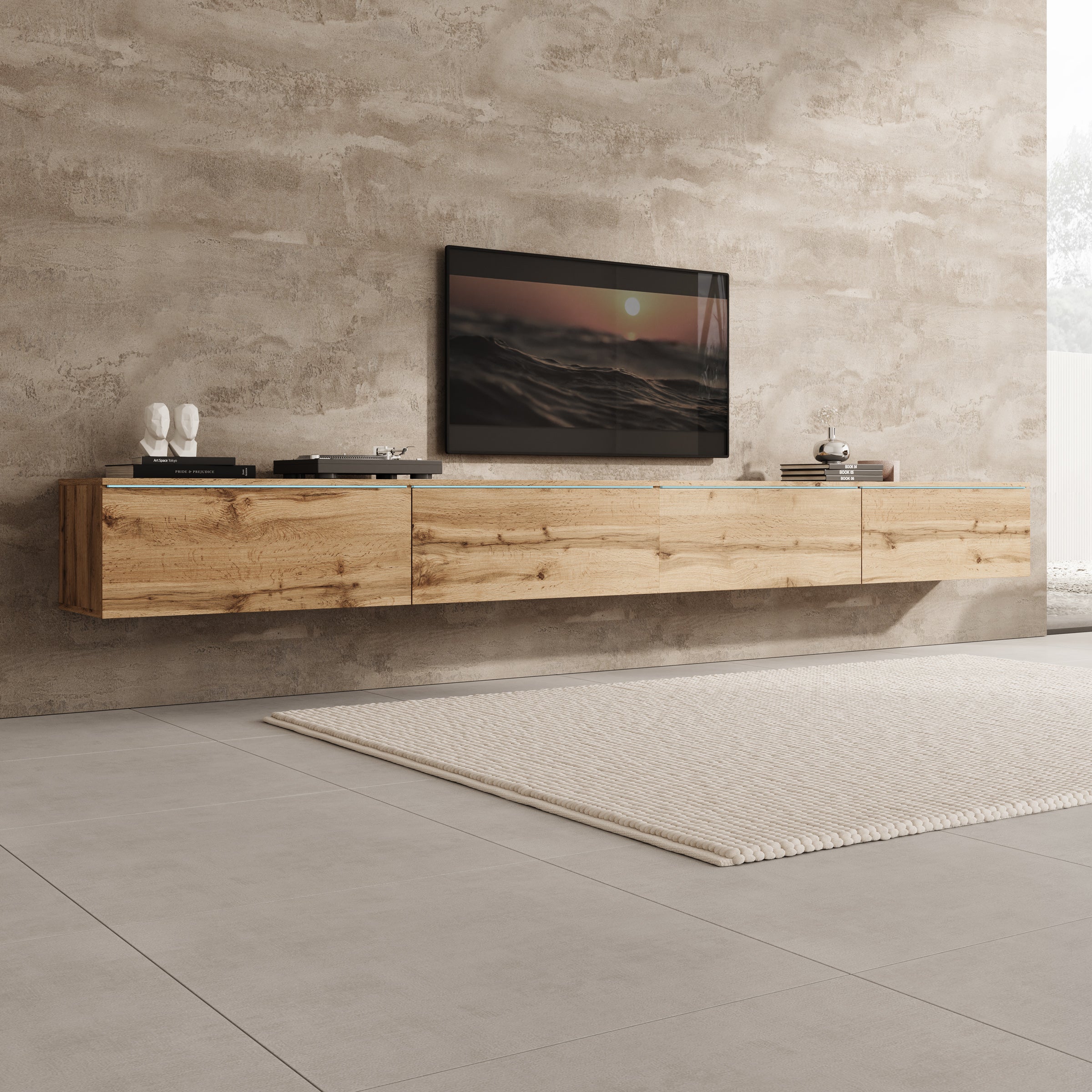 Verity - TV-Meubel met LED - Eikenpatroon - 300x33x32 cm