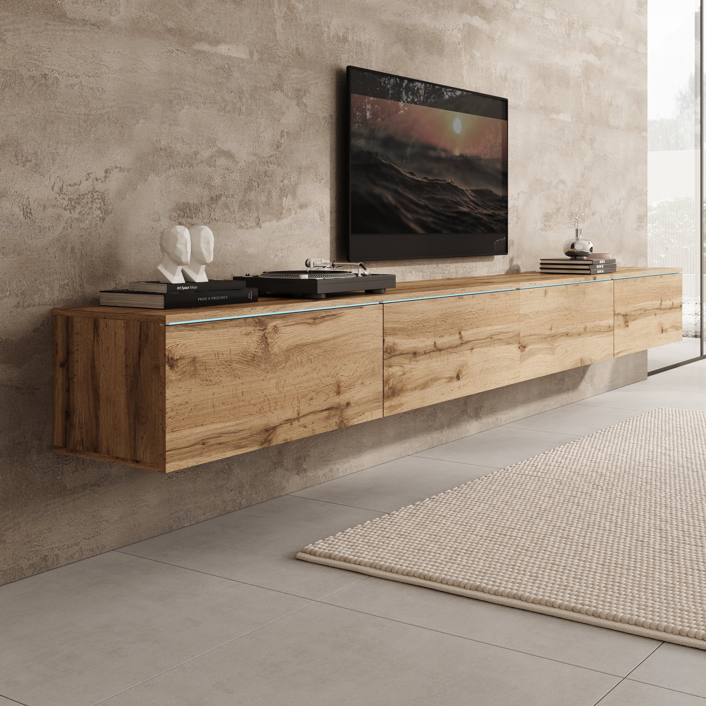 Verity - TV-Meubel met LED - Eikenpatroon - 300x33x32 cm