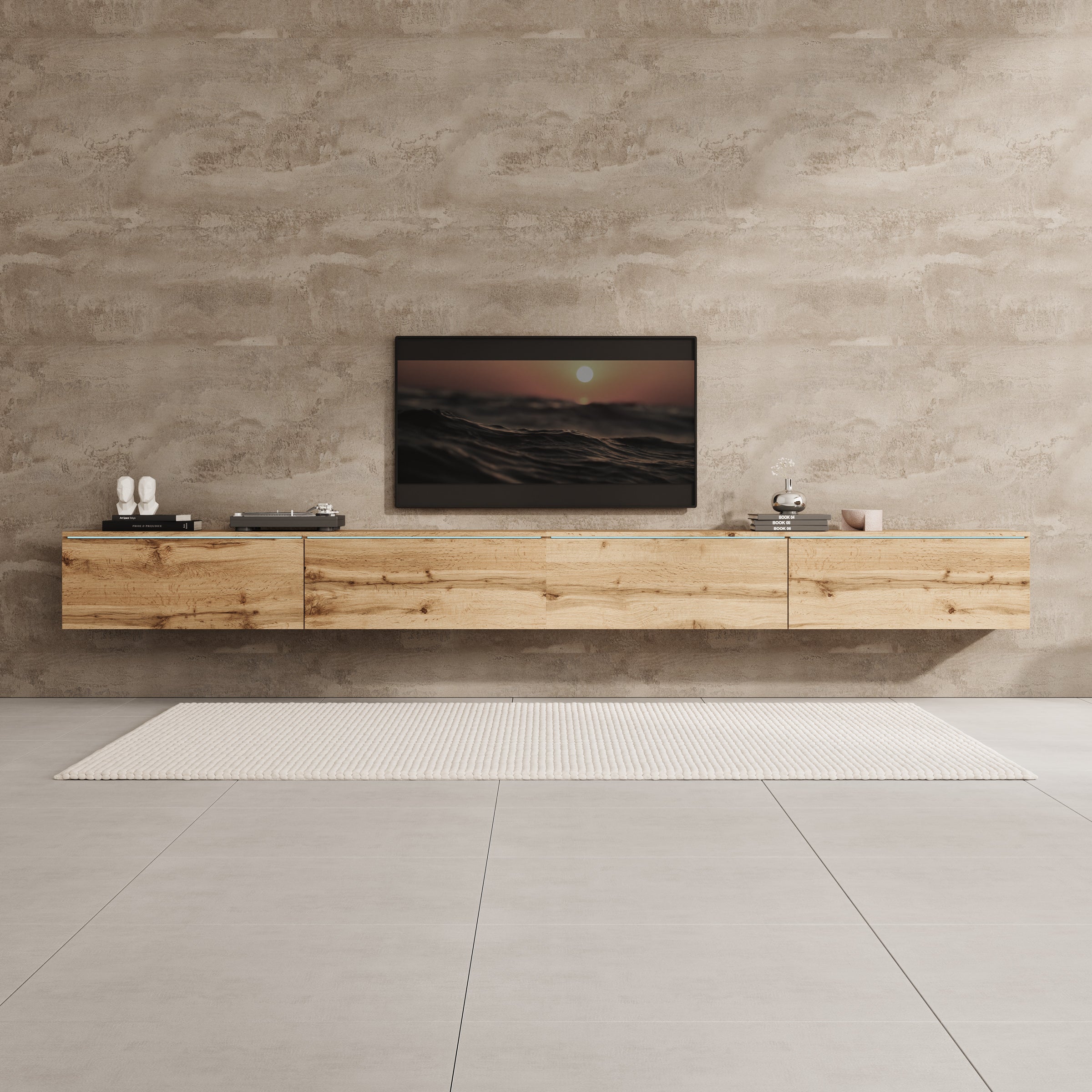 Verity - TV-Meubel met LED - Eikenpatroon - 300x33x32 cm