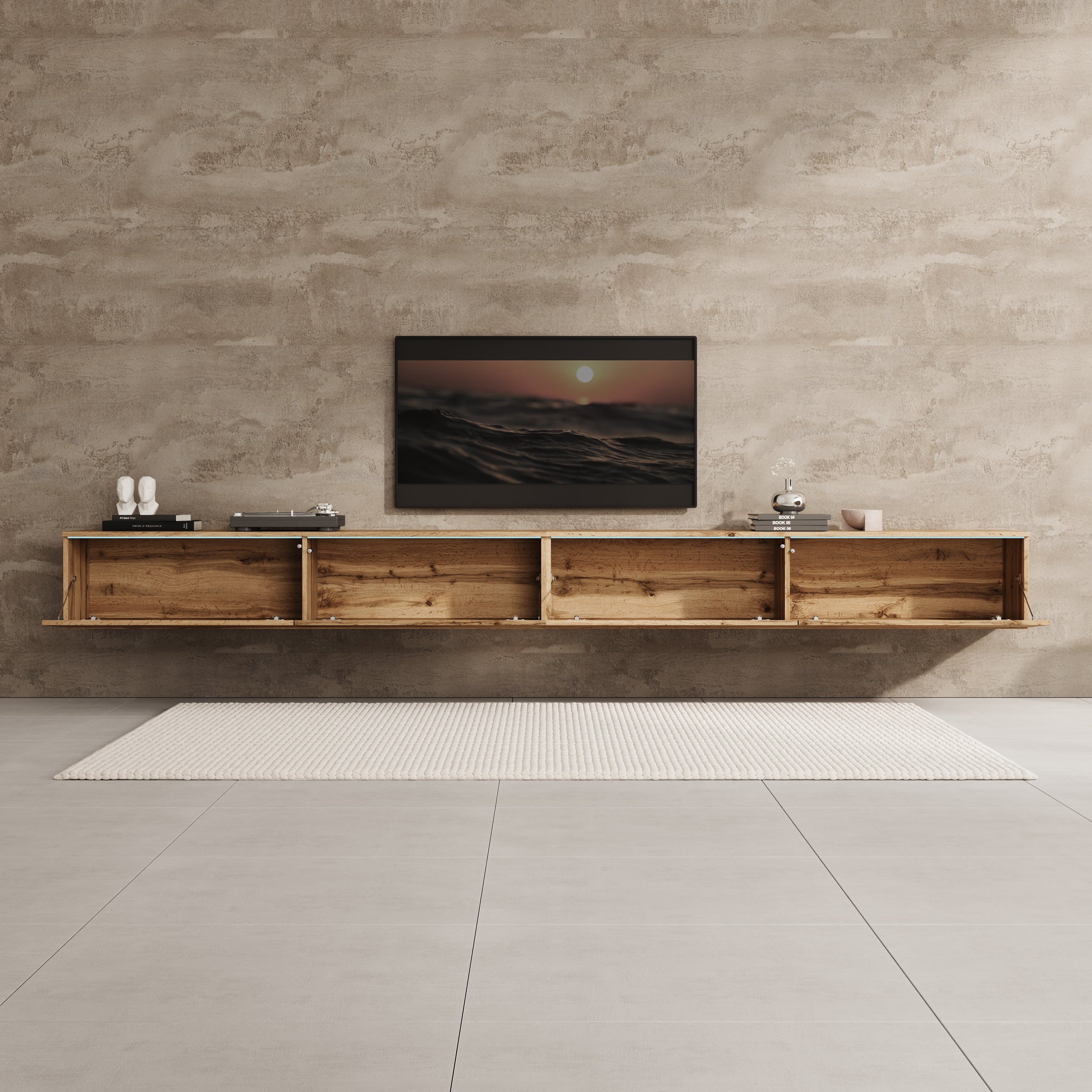 Verity - TV-Meubel met LED - Eikenpatroon - 300x33x32 cm
