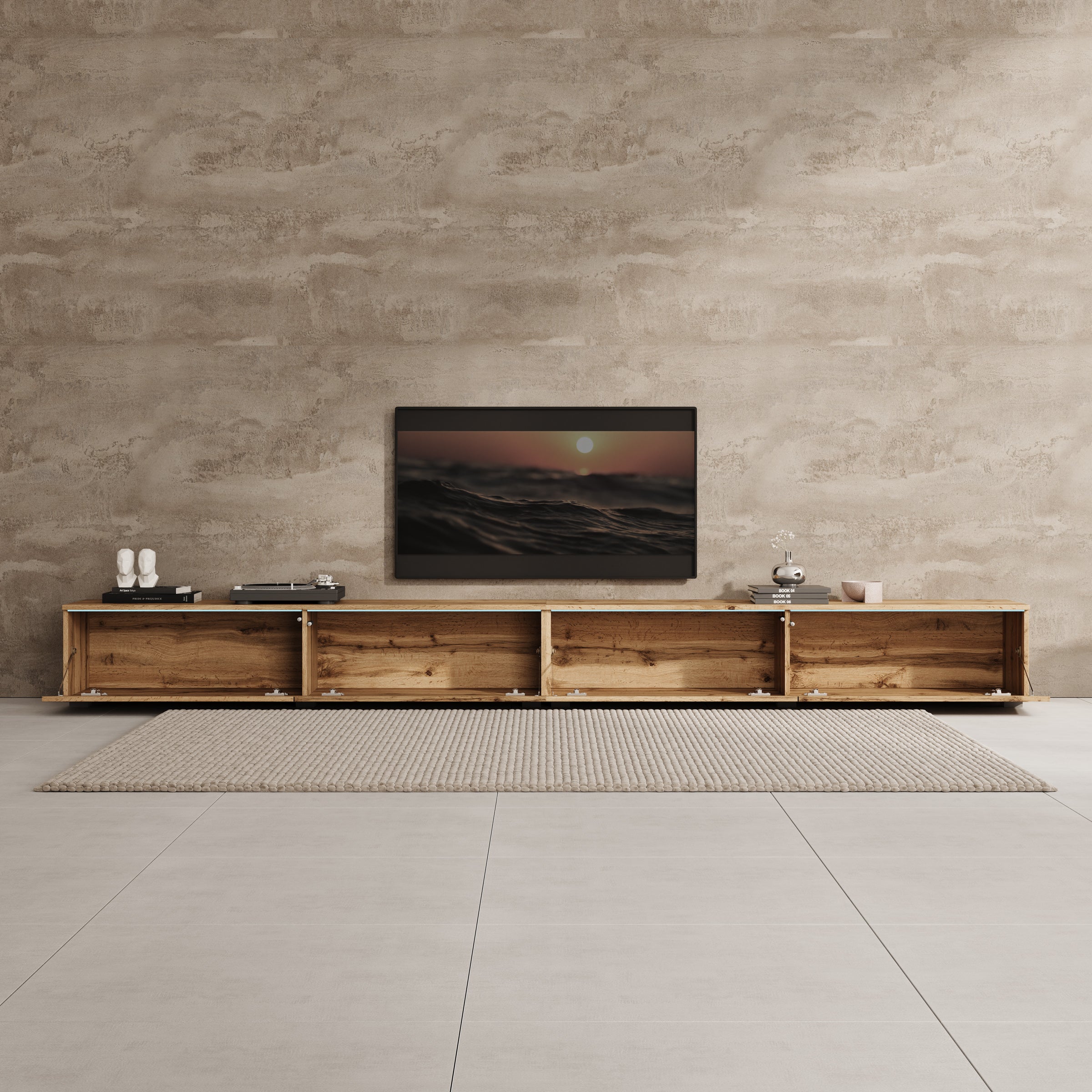 Verity - TV-Meubel met LED - Eikenpatroon - 300x33x32 cm