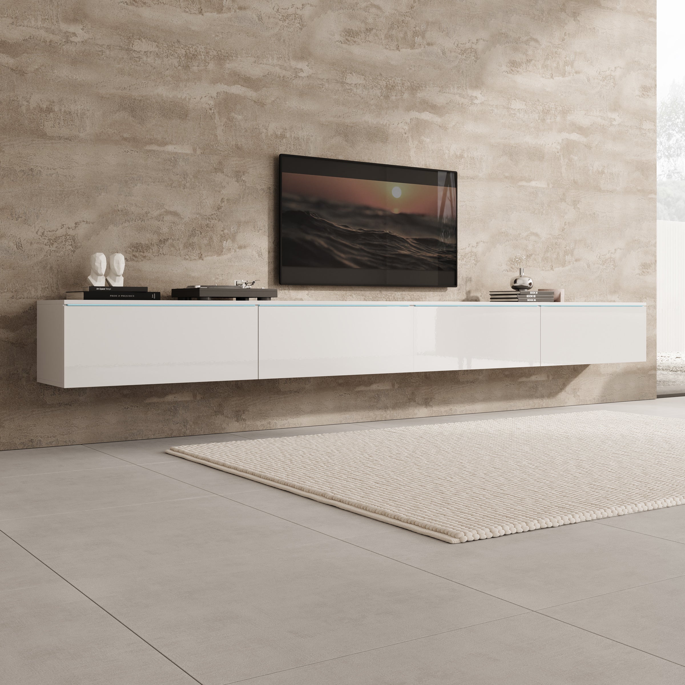Verity - TV-Meubel met LED - Wit hoogglans - 300x33x32 cm