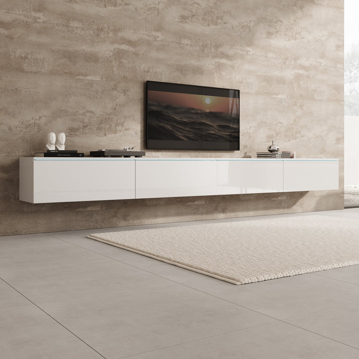Verity - TV-Meubel met LED - Wit hoogglans - 300x33x32 cm