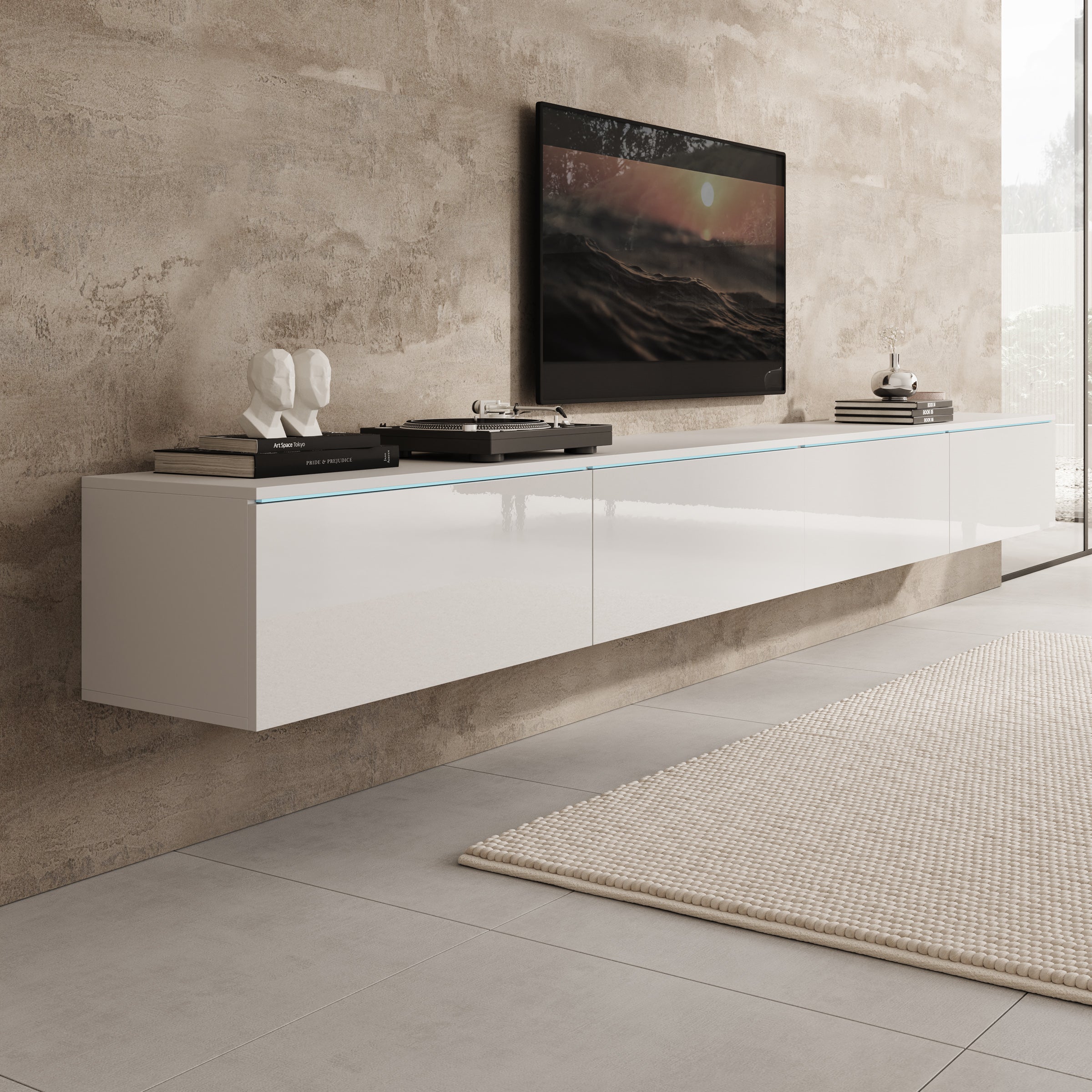 Verity - TV-Meubel met LED - Wit hoogglans - 300x33x32 cm