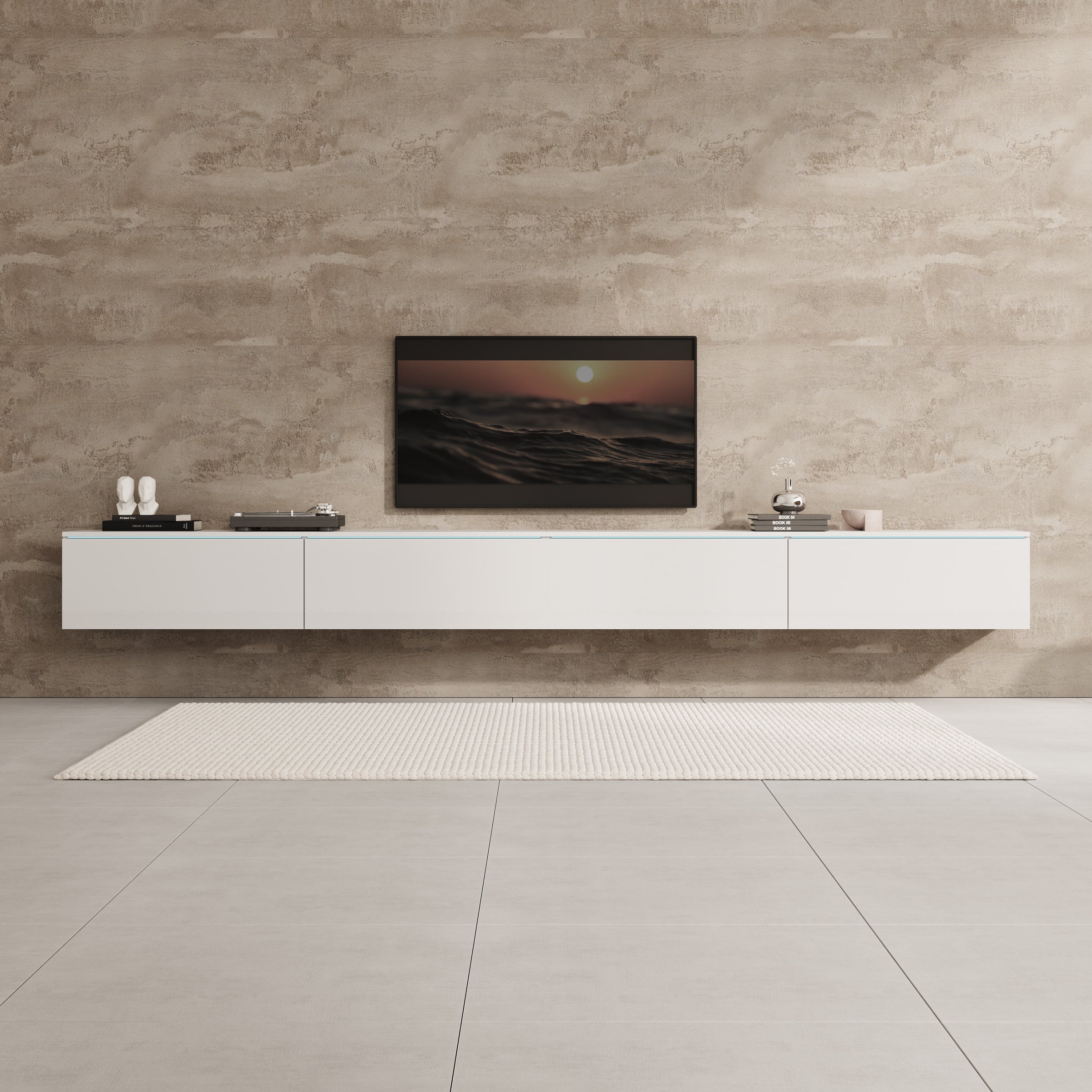 Verity - TV-Meubel met LED - Wit hoogglans - 300x33x32 cm