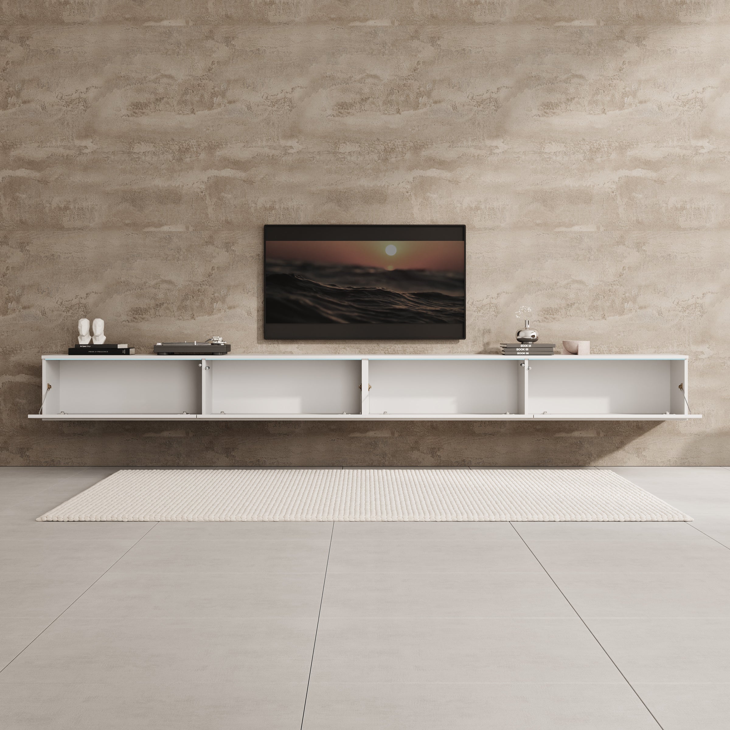Verity - TV-Meubel met LED - Wit hoogglans - 300x33x32 cm
