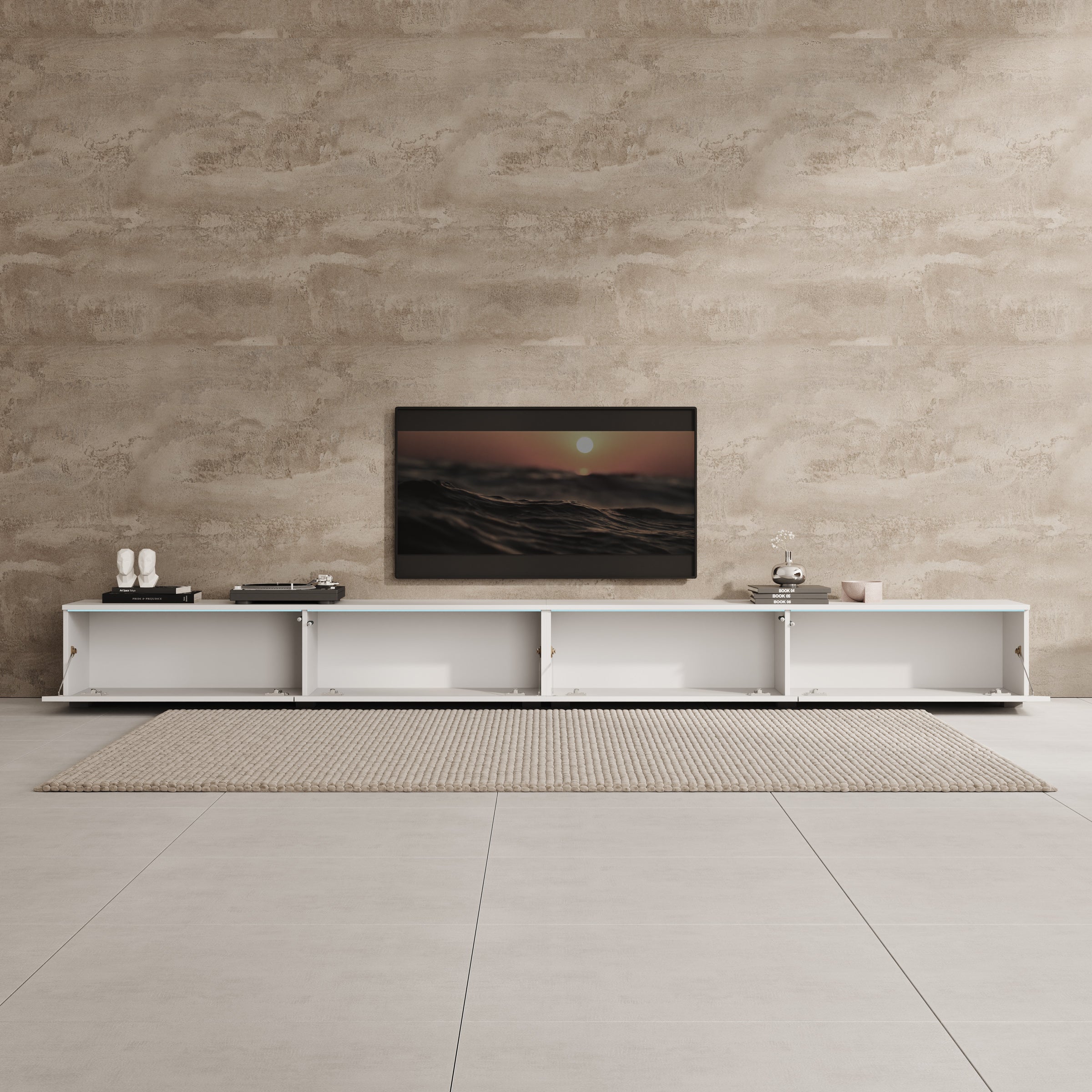 Verity - TV-Meubel met LED - Wit hoogglans - 300x33x32 cm